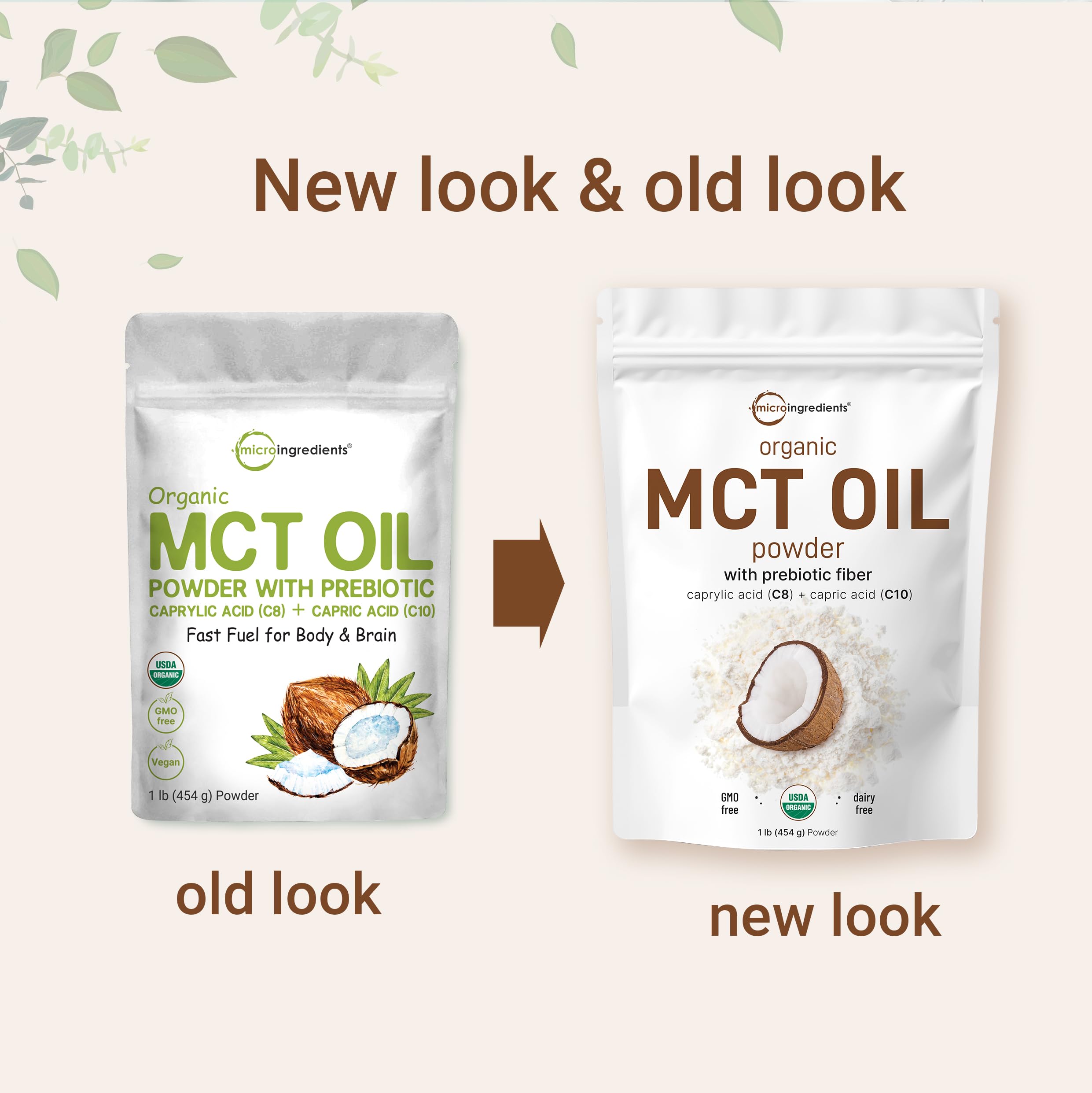Organic MCT Oil Powder with Prebiotic Fiber,1 Pound(16 Ounce), Fast Fuel for Body and Brain Micro Ingredients