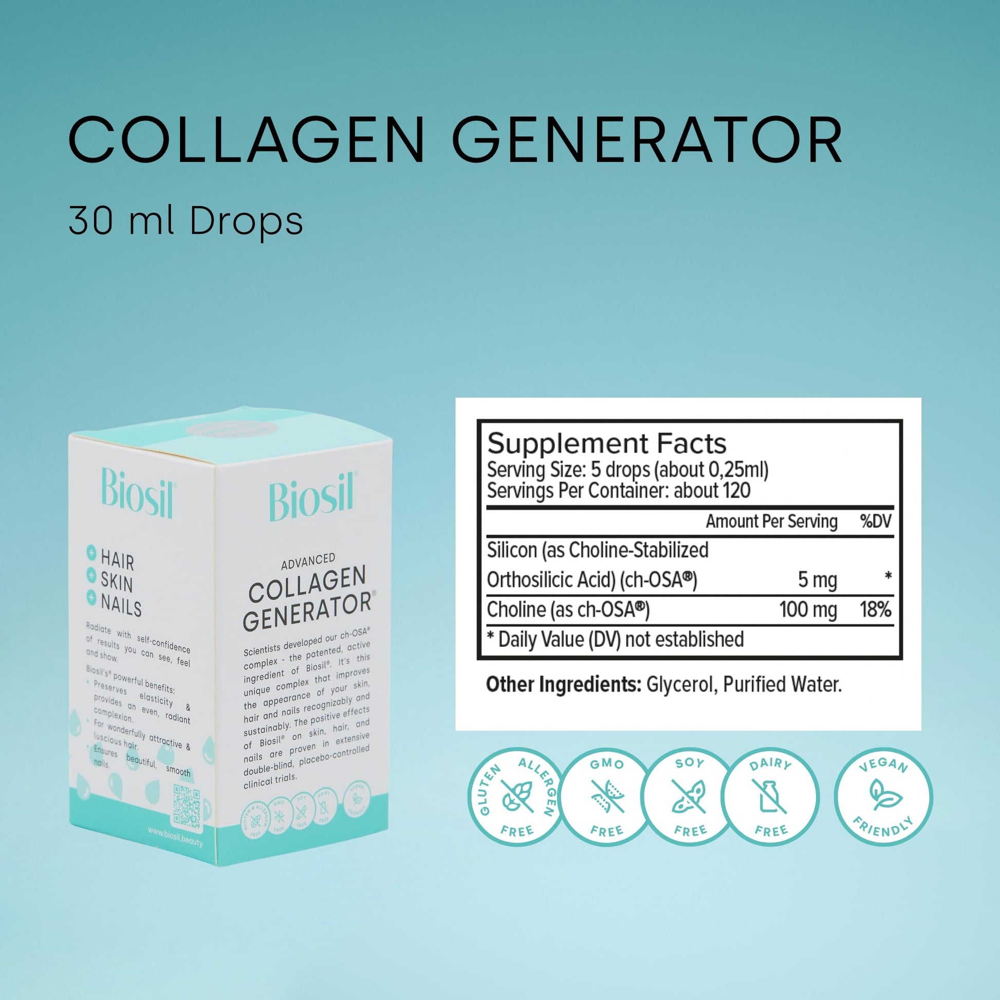Biosil Collagen Generator - 30 mL Drops - with Patented ch-OSA Complex BioSil