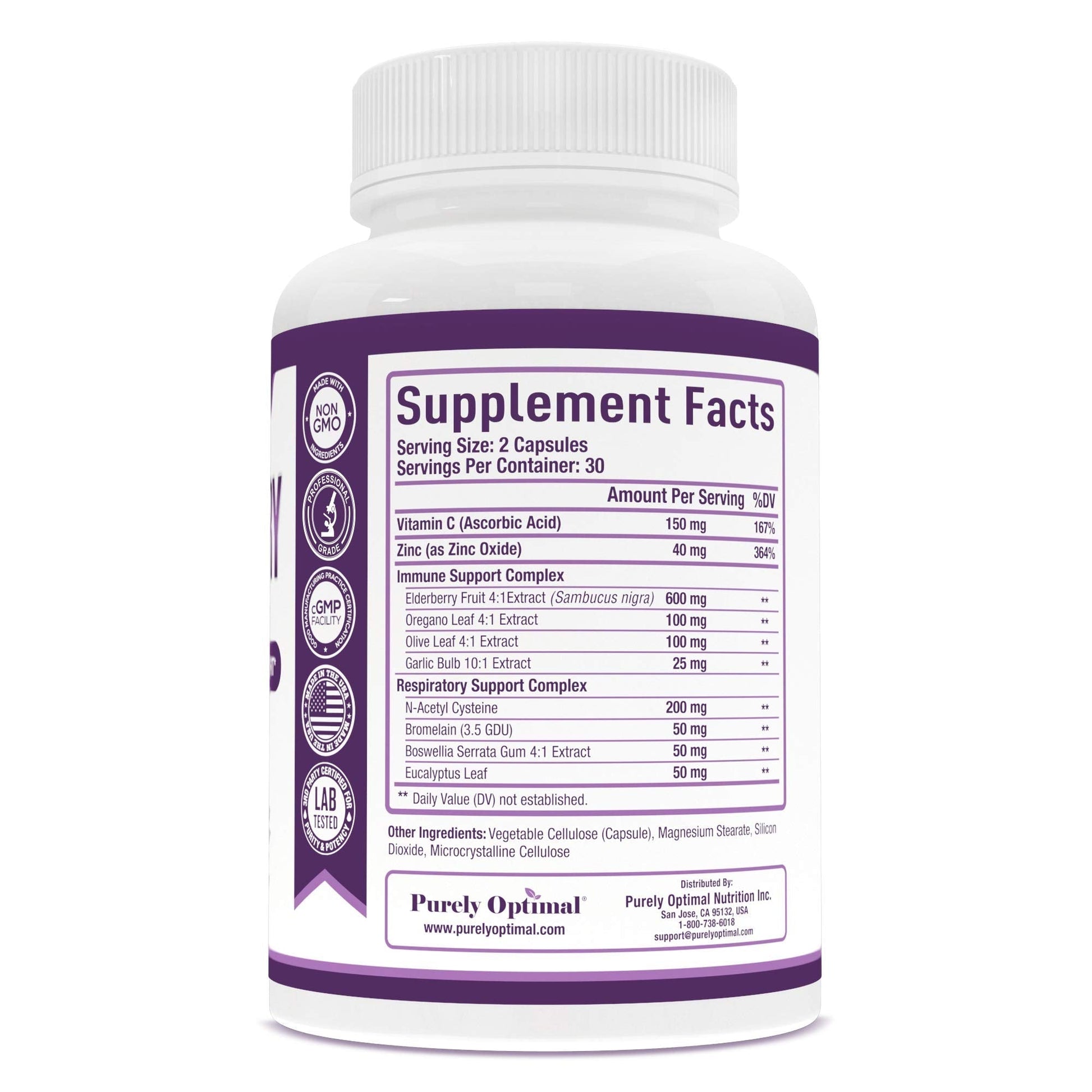 Purely Optimal Premium Black Elderberry Capsules - Sambucus Elderberry Pills for Adults Purely Optimal