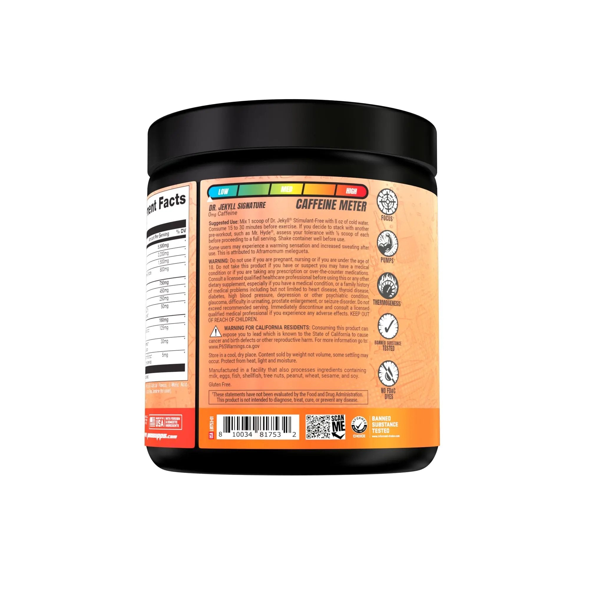 PROSUPPS Dr. Jekyll Signature Pre-Workout Powder, Stimulant & Caffeine Free, Intense PROSUPPS