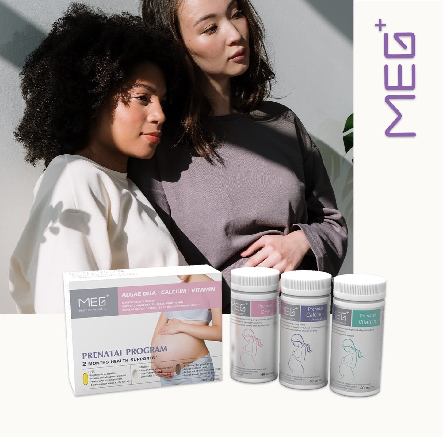 MEG+ Prenatal Supplement DHA Calcium Vitamin | 2-Month Supply 180 Counts |Omega-3 DHA Algal