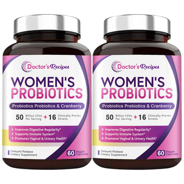 Doctor's Recipes Women's Probiotics, 50 Billion CFU 16 Strains, with Organic Prebiotics