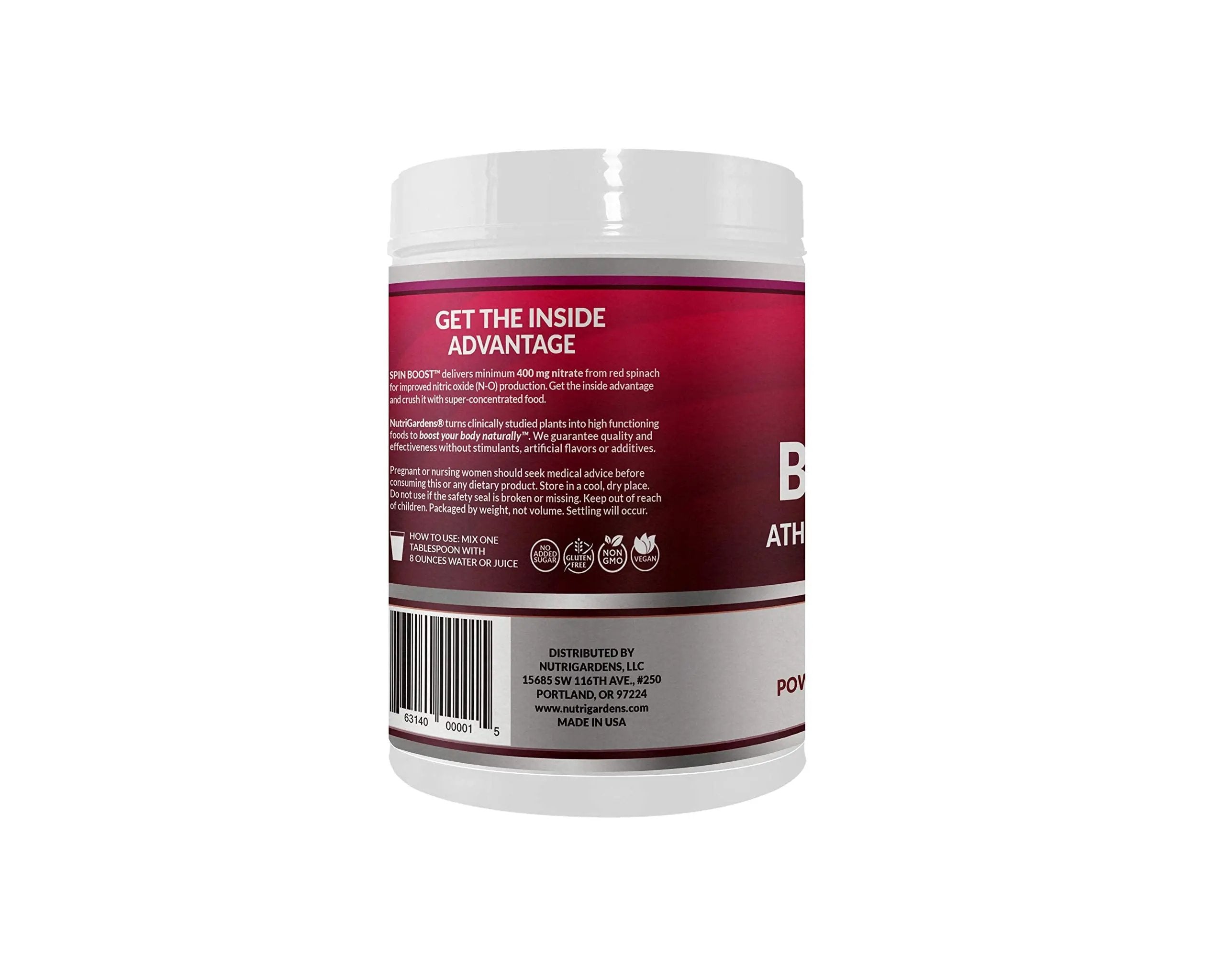 Nutrigardens Spin Boost Nitric Oxide Red Spinach Nitrate Pre-Workout Powder Concentrated Super Juice Powder with Beets for Athletic Endurance