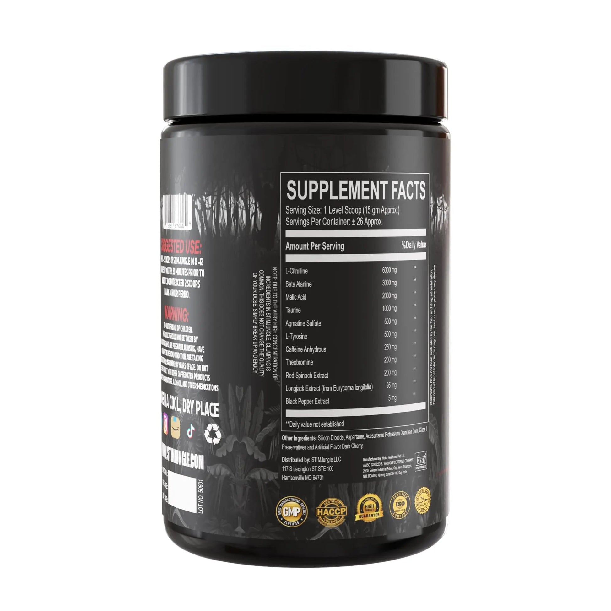 STIMJungle Essential Preworkout •Insane Energy •6G L-Citrulline •3G Beta Alanine •Tongkat Ali •Caffeine •Theobromine