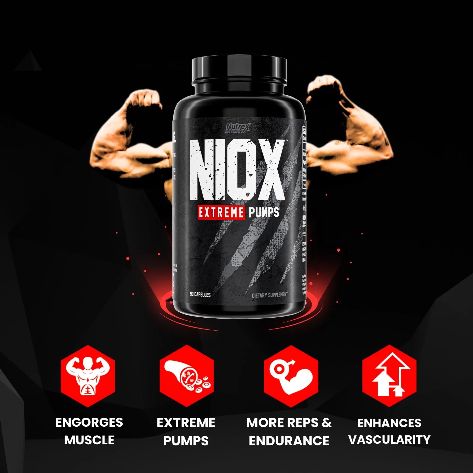 Nutrex Research NIOX Extreme Pumps - 180-Count Pre-Workout Pump Supplement with Arginine Nitrate, Vitamin C, AstraGin for Muscle Pump, Vascularity, Endurance, NO3-T