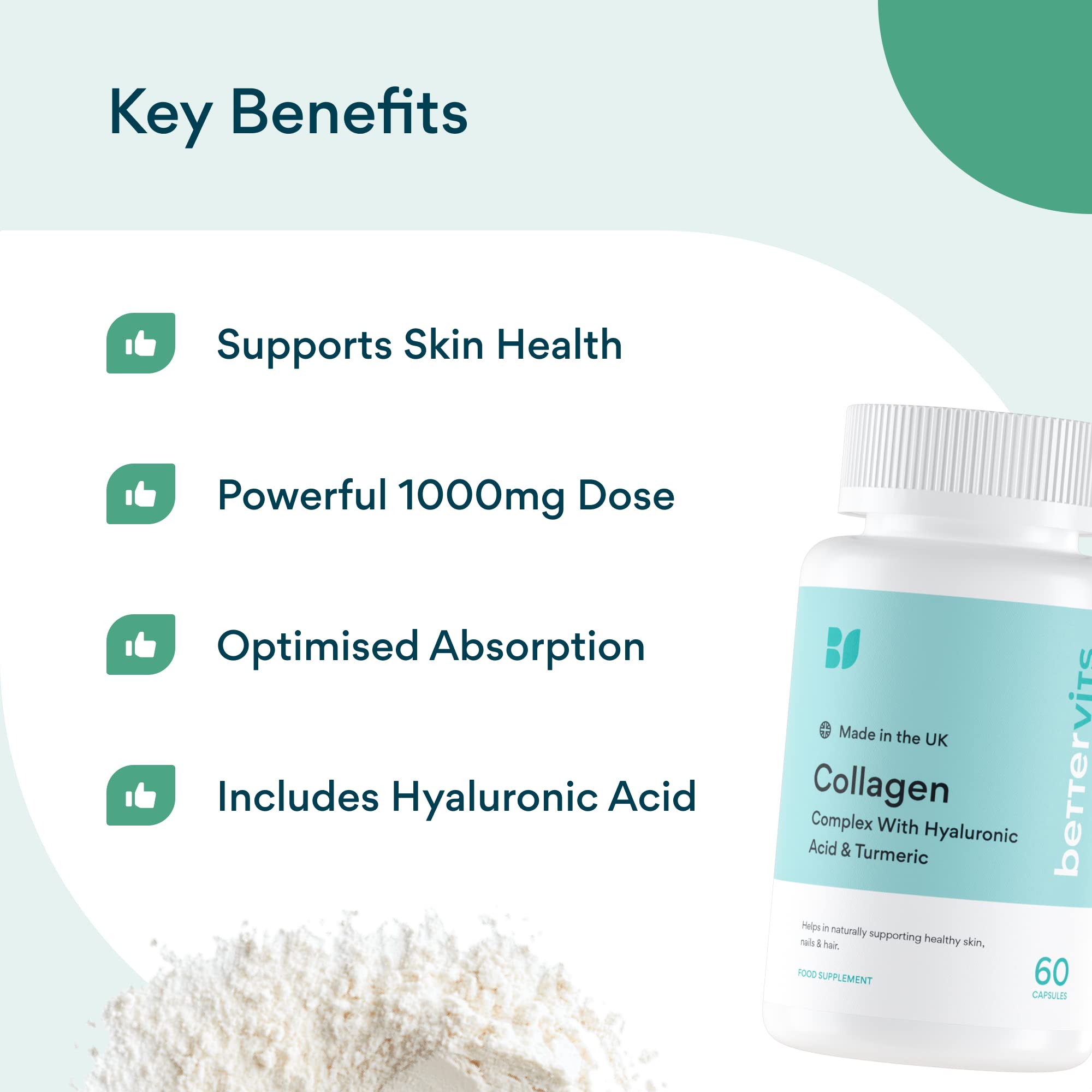 Bettervits Collagen Complex | 1000mg Hydrolyzed Capsules | Skin | Hair | Nails | Joints | Hydrates & Smooths Bettervits