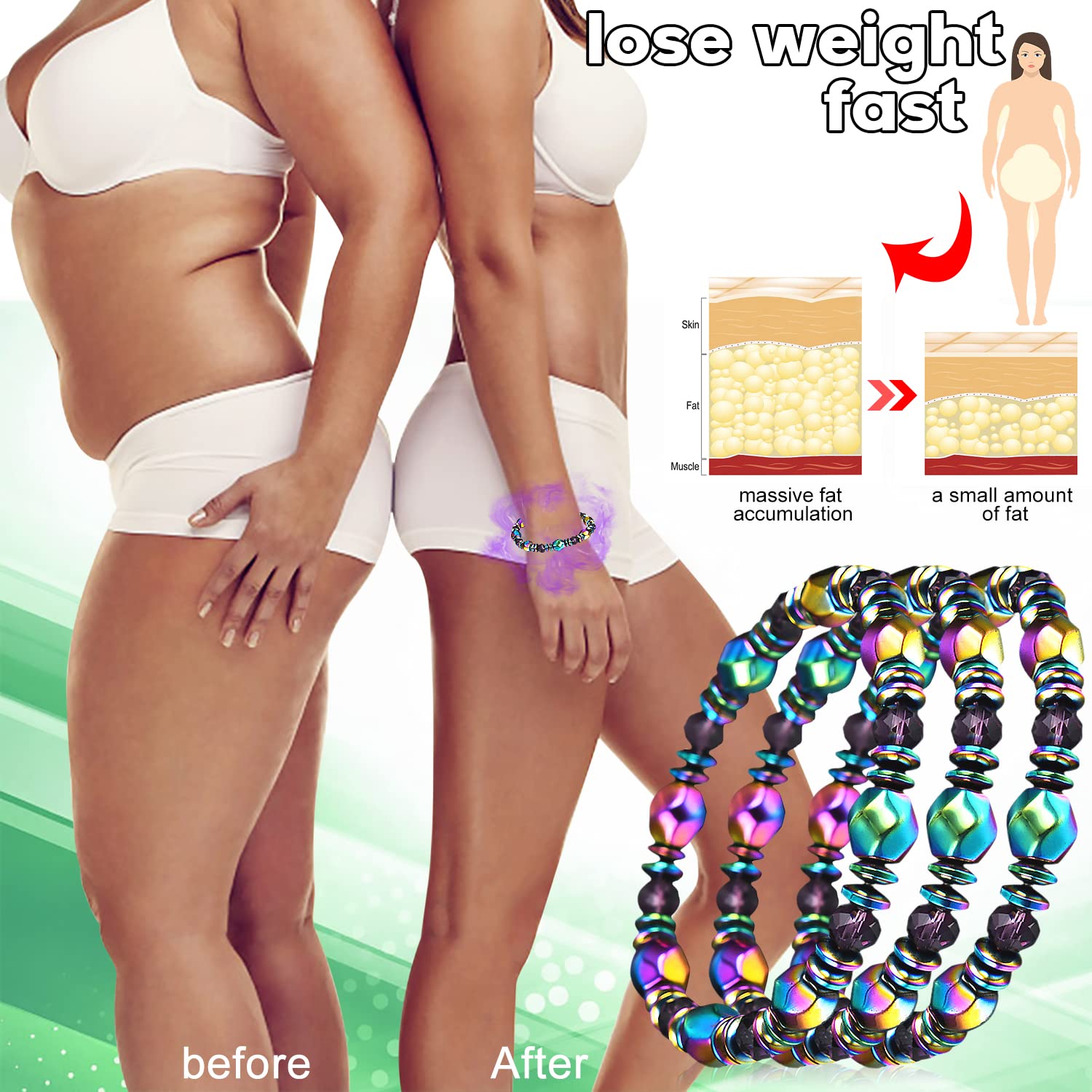 AGSIXZLAN 3pcs Adjustable Lymph Drainage Carnelian Magnetic Bracelet,Slimming Magnetic AGSIXZLAN