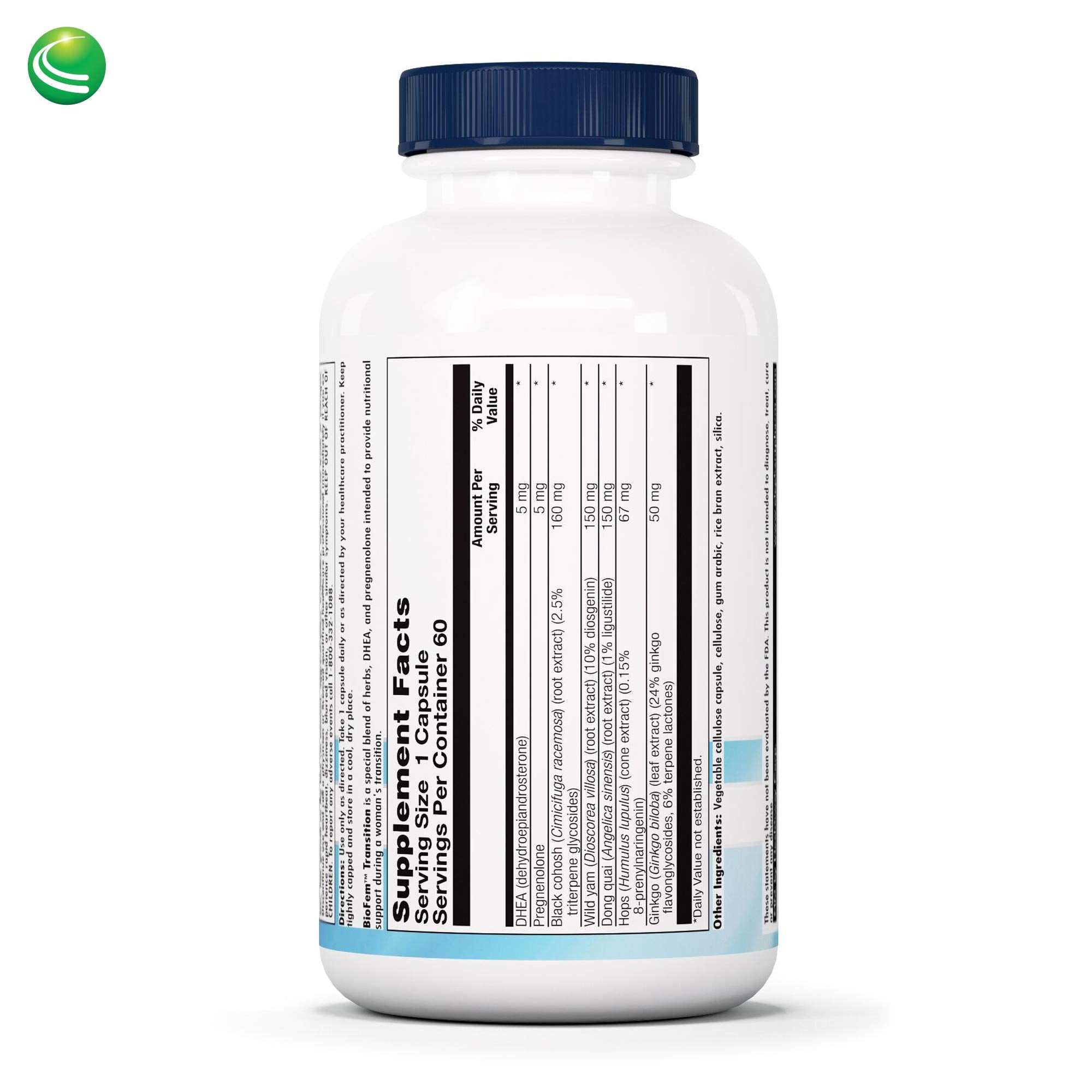Nutra BioGenesis - BioFem Transition - DHEA, Pregnenolone, Wild Yam, and Dong Quai for Menopause Nutra BioGenesis