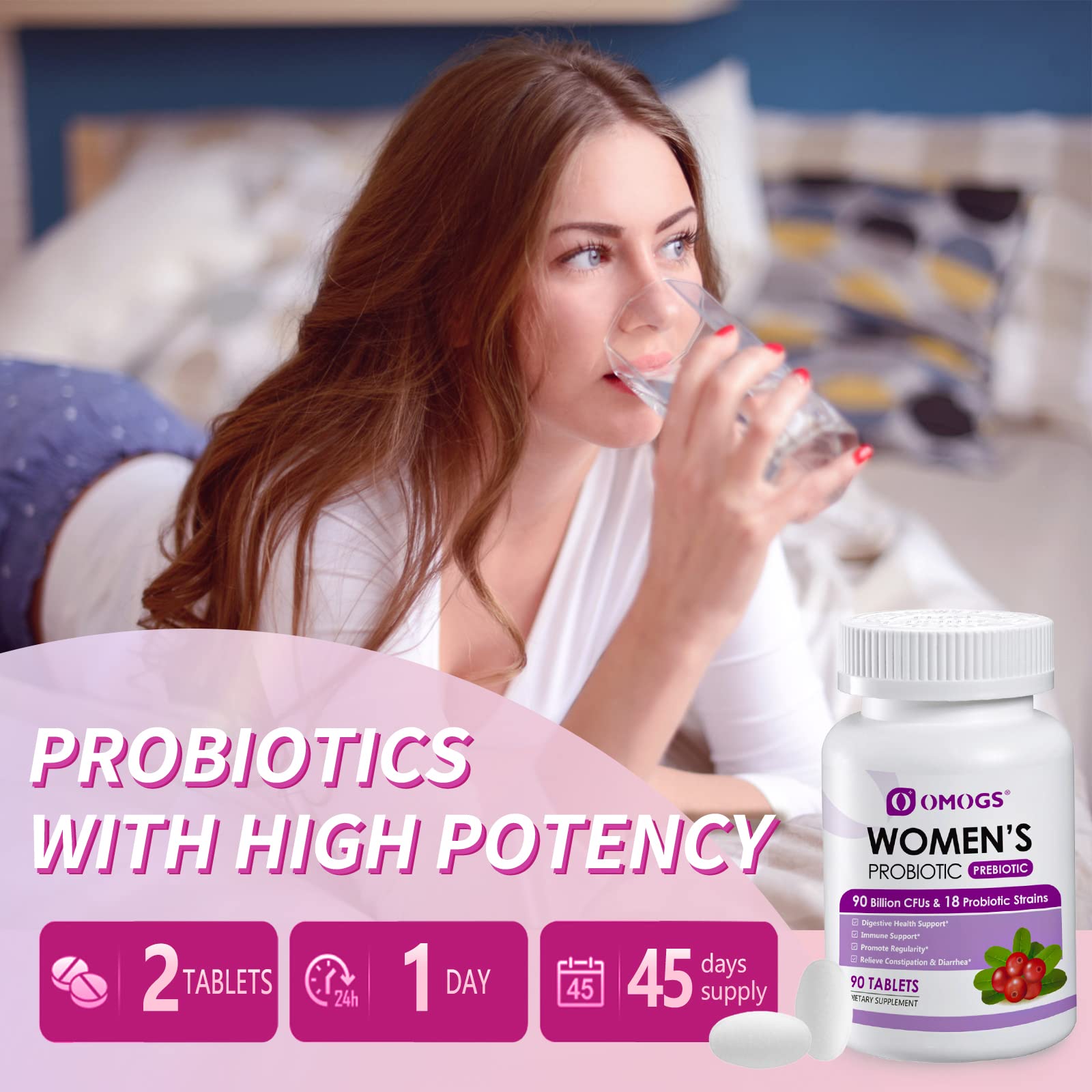 OMOGS Women's Probiotic,with Cranberry Extract and Organic Prebiotics,90 Billion CFUs OMOGS