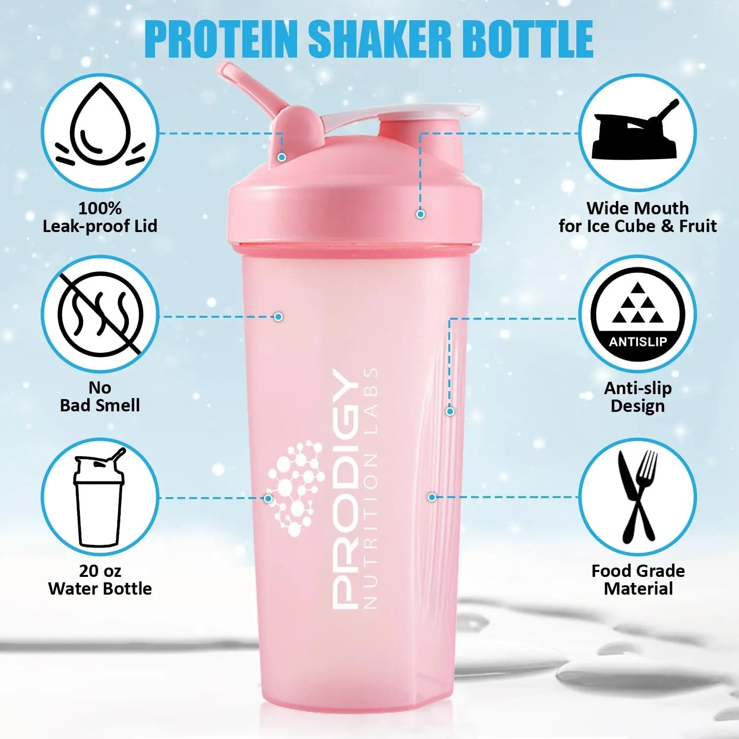 Protein Shaker 20oz Large Shaker Bottle Perfect for Workout Supplements, Protein powder, Sports drinks, BCAA'S, Meal Replacement, BPA Free, Fitness Enthusiasts Athletes - Pink