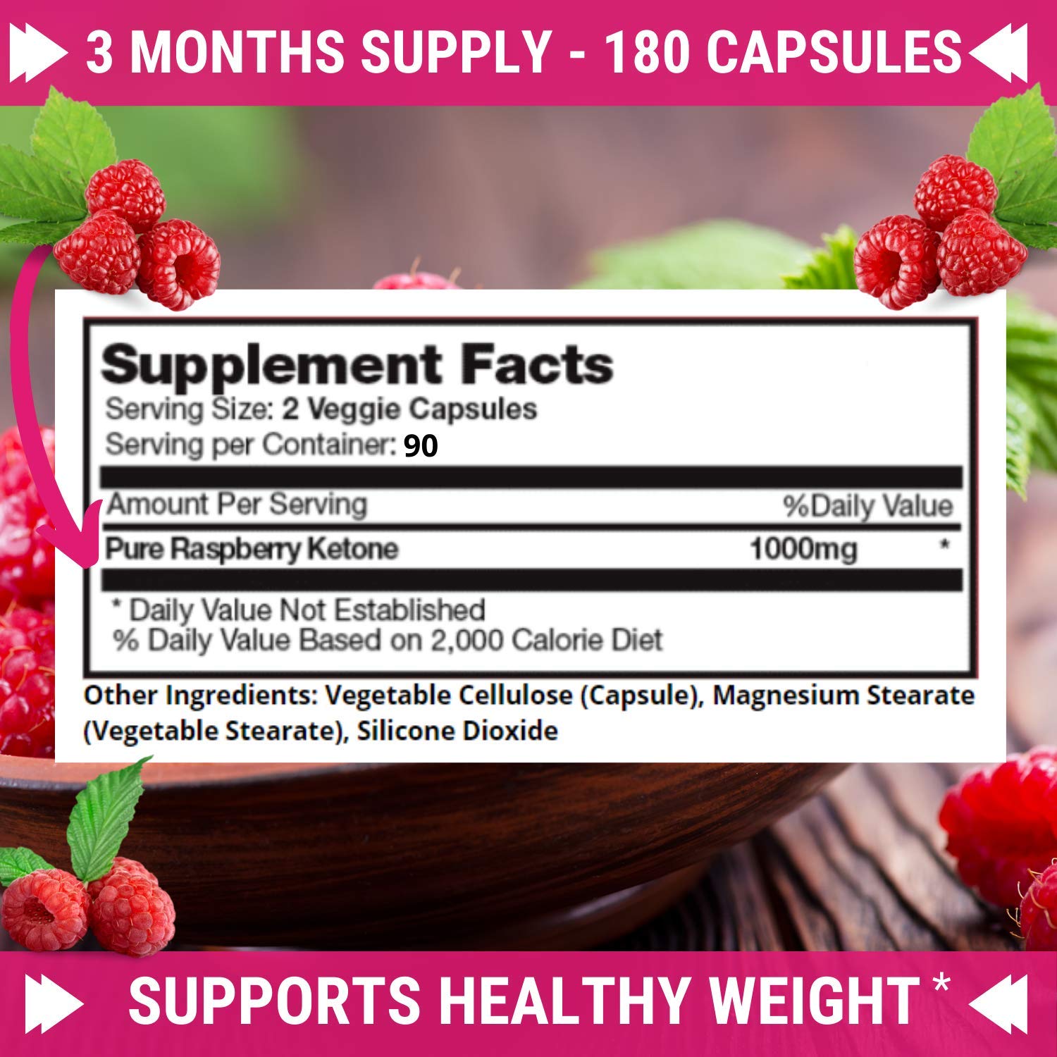 FRESH HEALTHCARE Pure 100% Raspberry Ketones Max 1000mg Per Serving - 3 Month FRESH HEALTHCARE