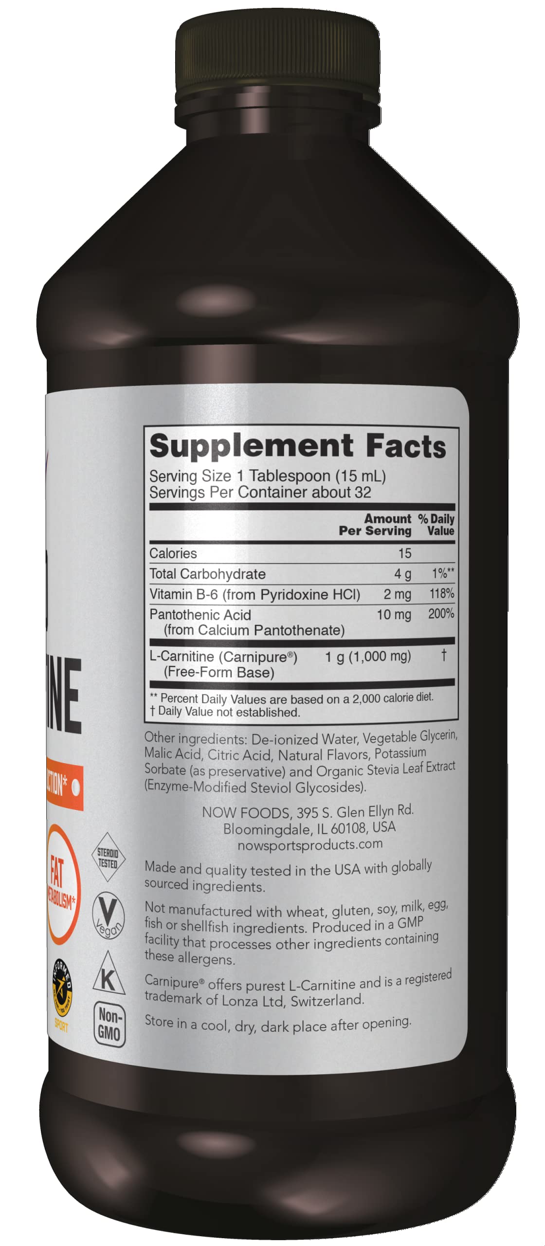 NOW Sports Nutrition, L-Carnitine Liquid 1,000 mg, Highly Absorbable, Tropical Punch NOW