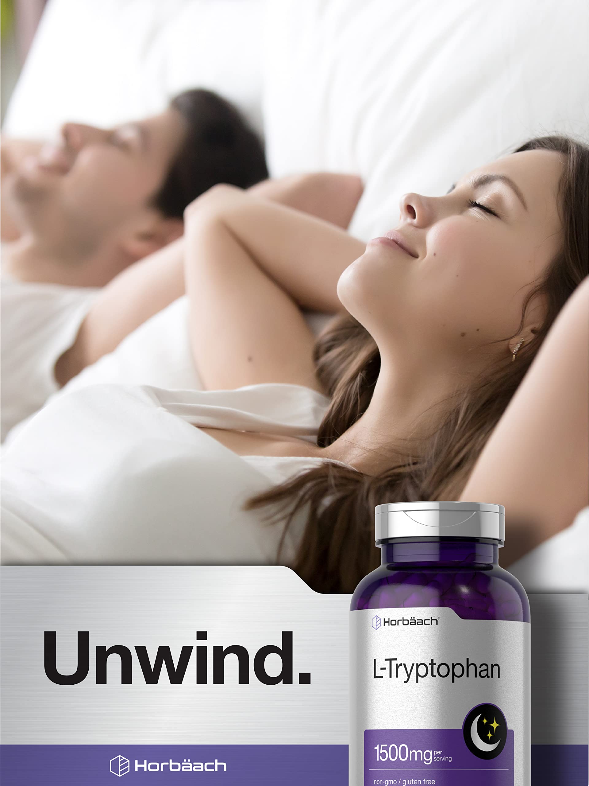 L Tryptophan 1500mg Capsules | 240 Count | Nighttime Formula | Non-GMO, Gluten Free Horbäach