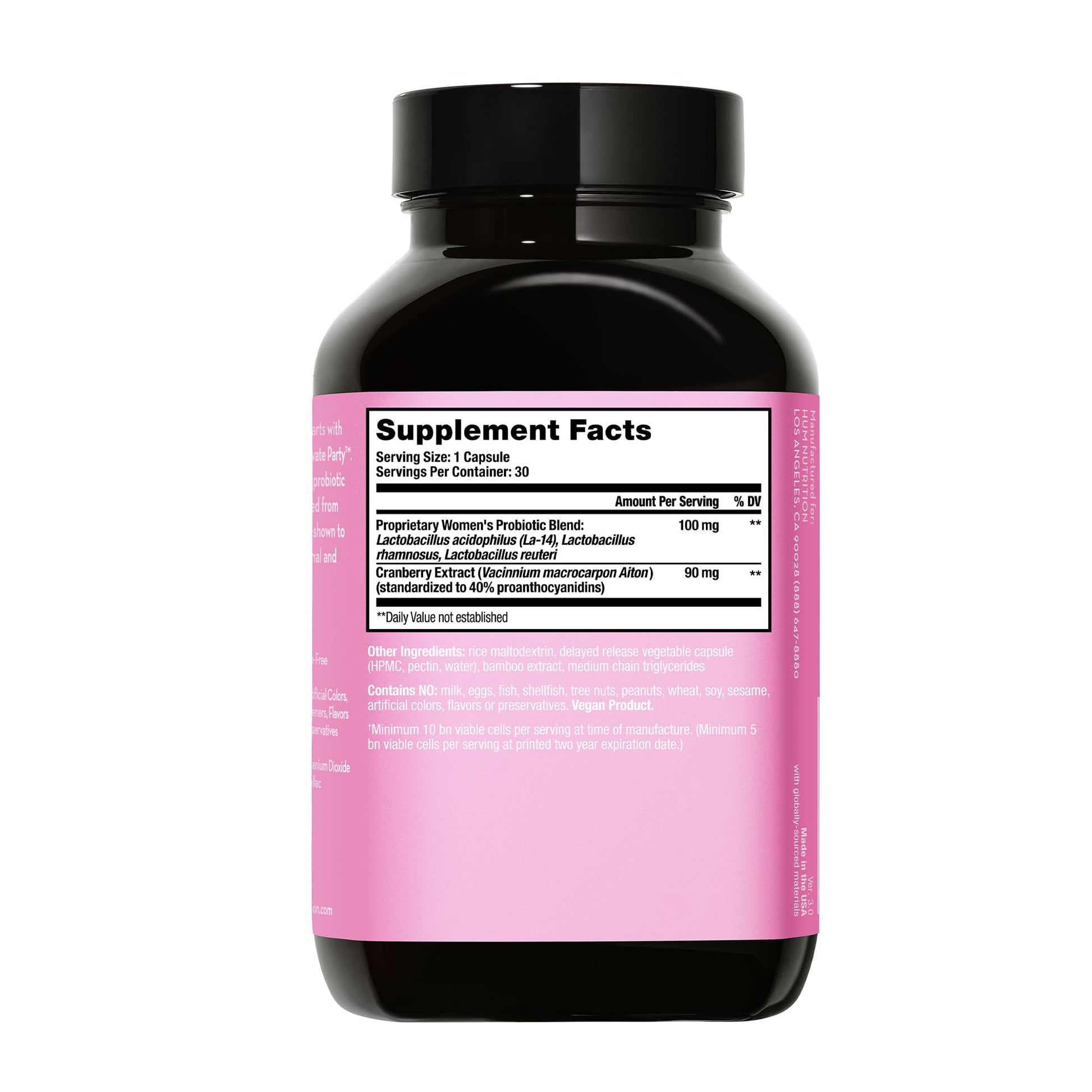 HUM Private Party Pills - Vaginal Probiotics for Women's Ph Balance with Cranberry HUM