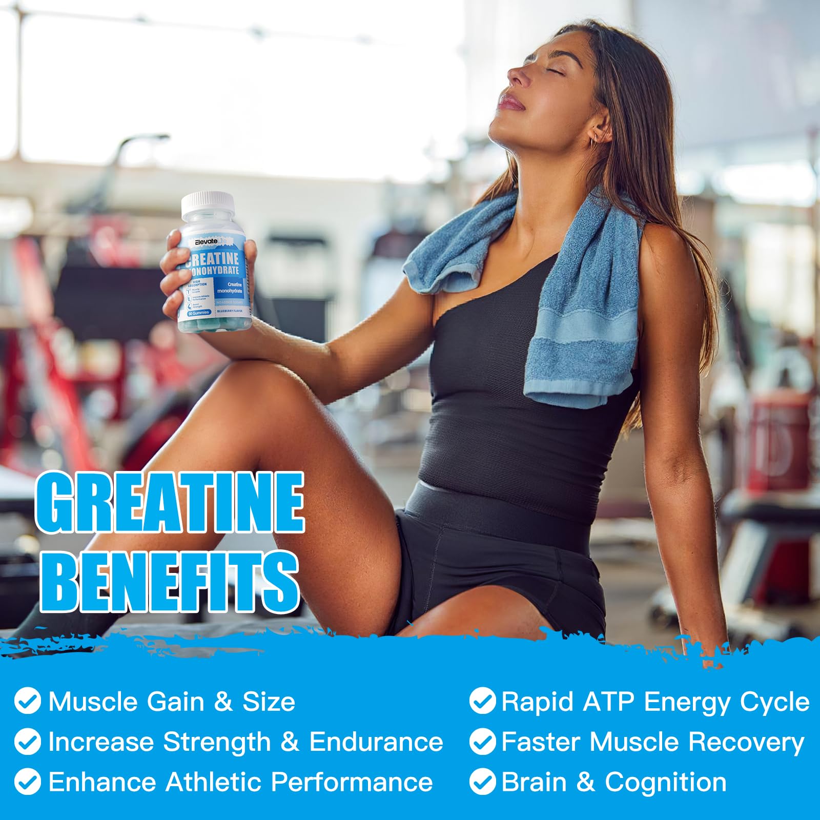 ElevateLife Creatine Monohydrate Gummies 5000mg for Men & Women, Chewables ElevateLife