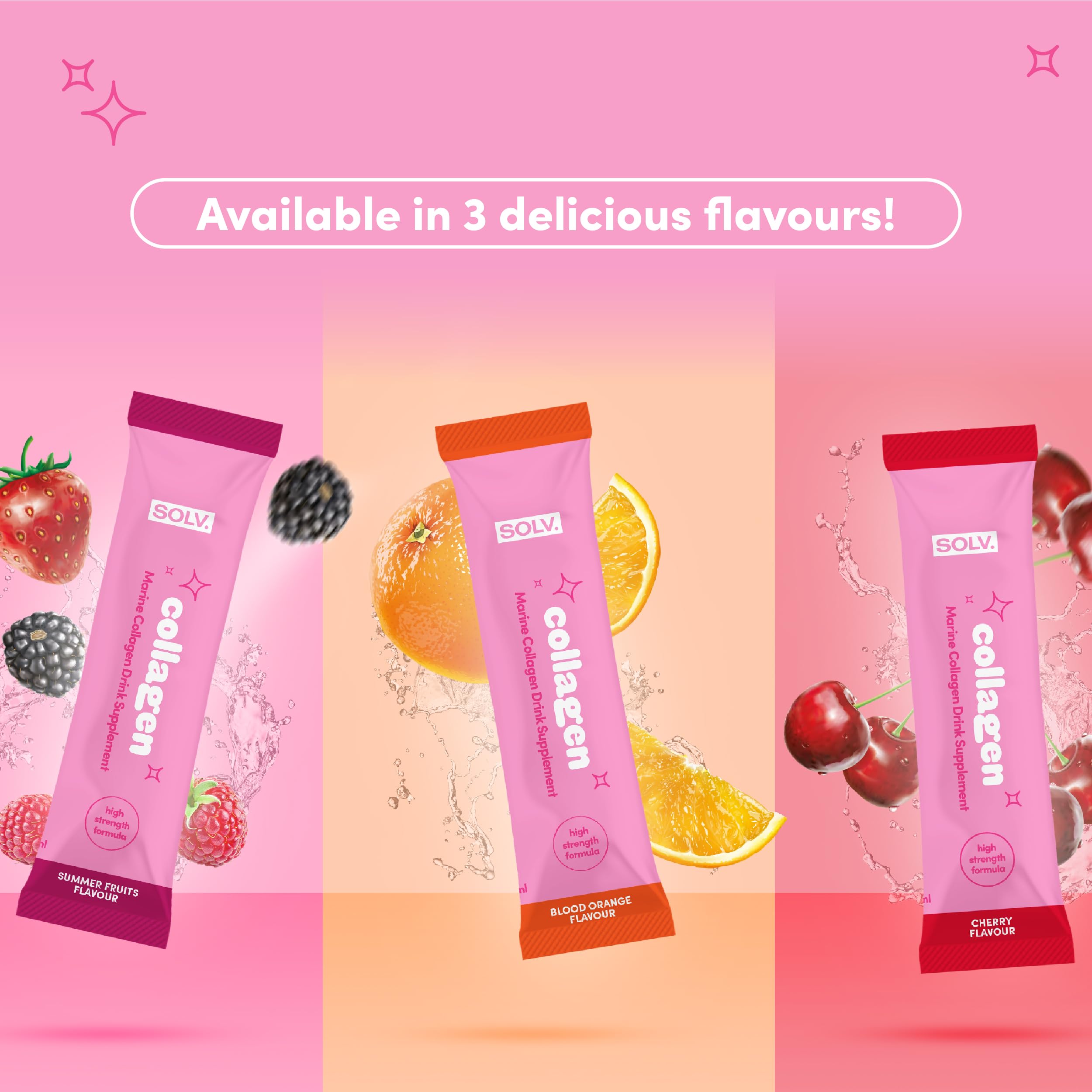 Solv Liquid 8000mg Marine Collagen Peptide Beauty Supplement Gel 14x15ml Sachets High Strength Great Tasting VIT C Biotin SOLV