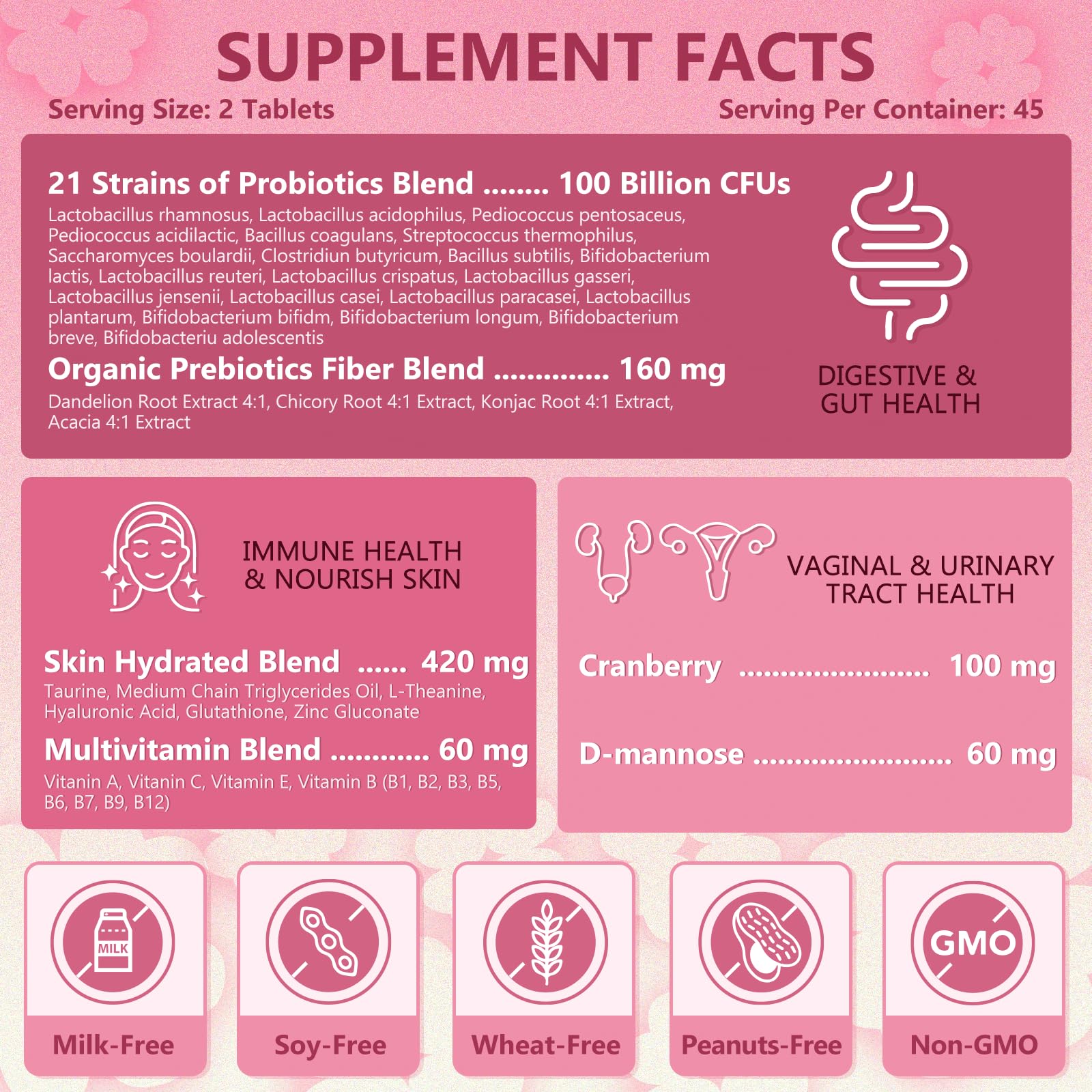 Probiotics for Women Digestive Health, Vaginal Probiotics with D-Mannose & Cranberry NATURE TARGET