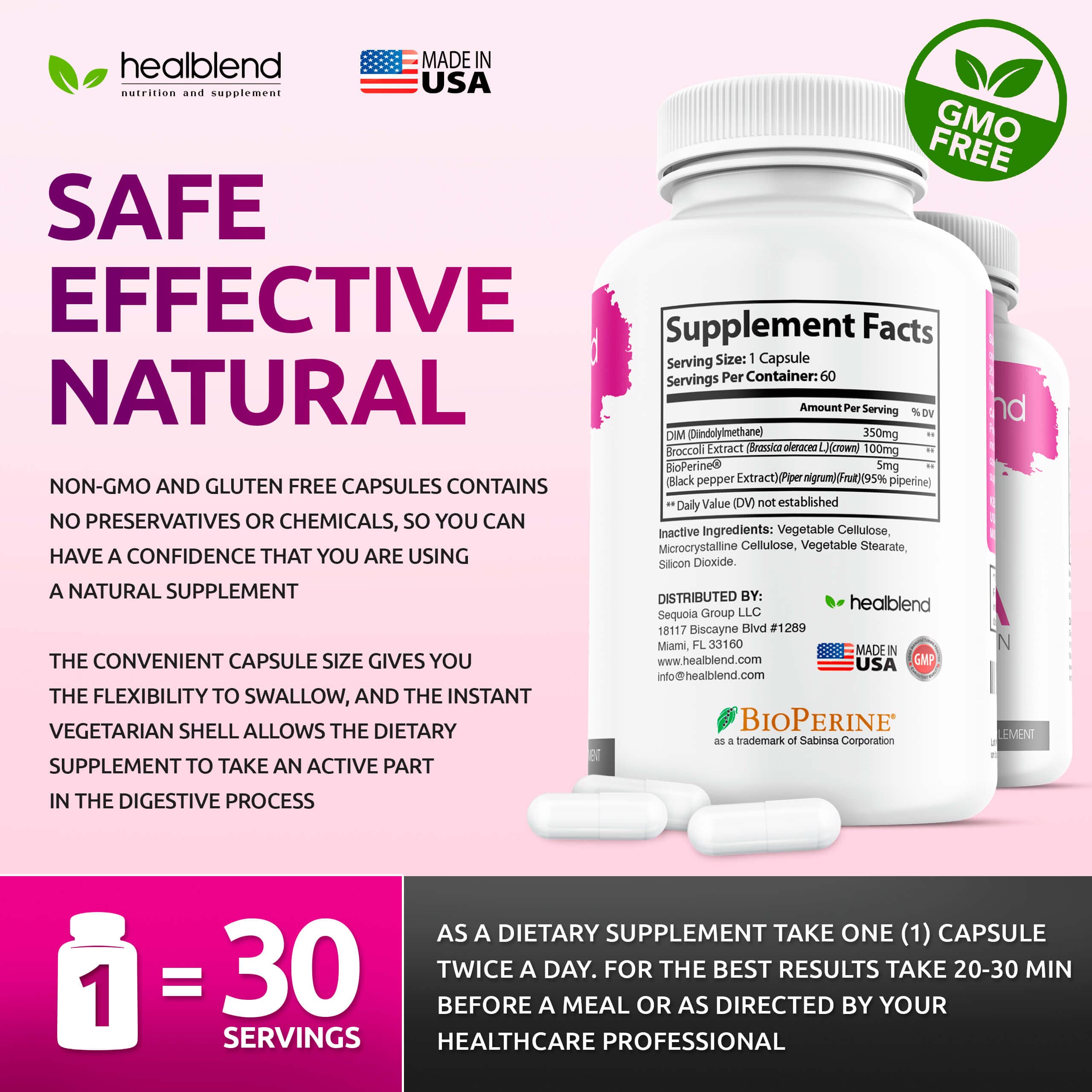 healblend DIM Ultra Dietary Supplement 350mg with Bioperine, Diindolylmethane