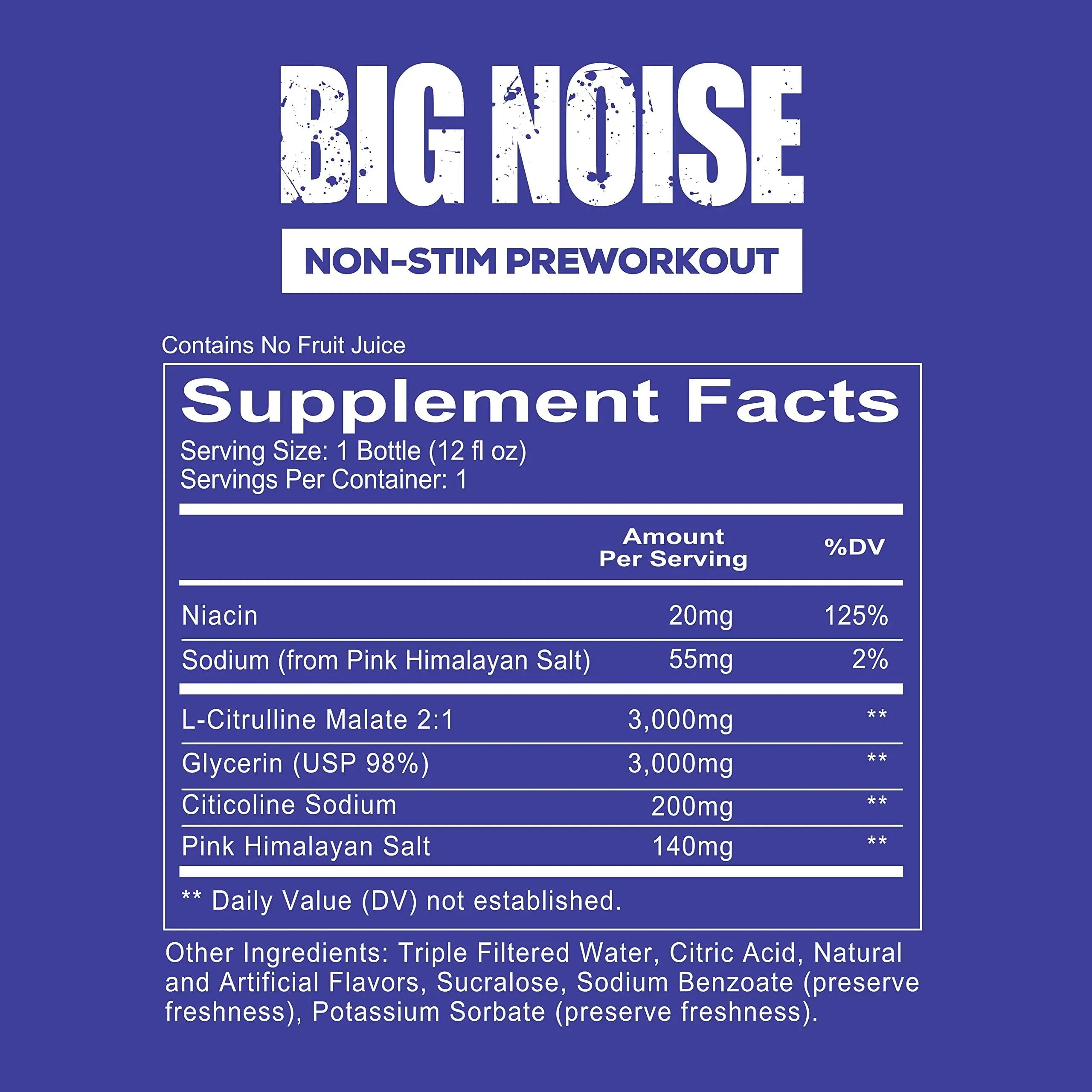 REDCON1 Big Noise RTD Pre Workout Drink, Rainbow Candy - Caffeine-Free Ready-to-Drink Preworkout to Improve Strength + Pumps - Niacin + Citrulline Malate Nitric Oxide Support (12 Bottled Drinks)