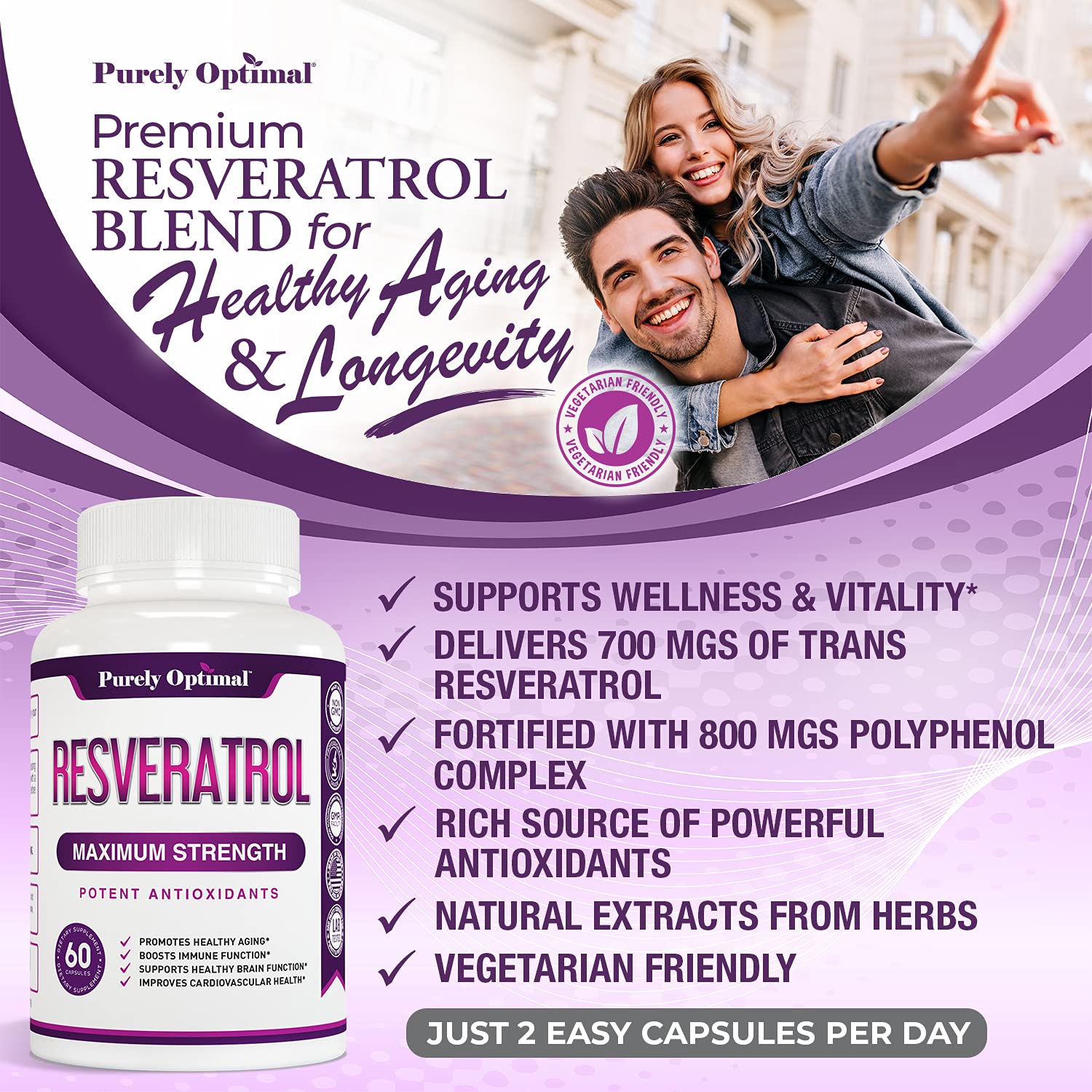 Premium Resveratrol Supplement 1500mg - Max Strength, Trans Resveratrol Capsules Purely Optimal