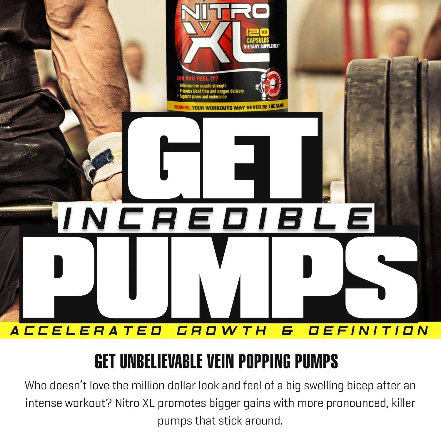Nitro XL | Nitric Oxide Bodybuilding Supplement – with L-Arginine | Build Muscle Mass – Get Ripped – Boost Performance – Increase Endurance & Stamina – Intensify Your Workout | 120 caps