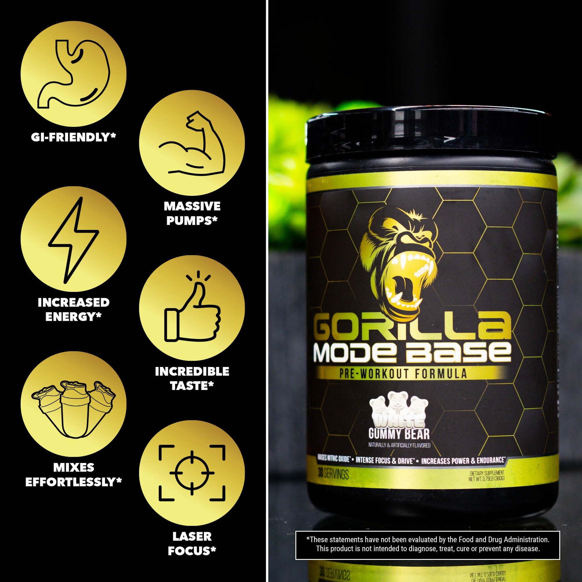 Gorilla Mode Base Pre Workout - Raises Nitric Oxide · Intense Focus & Drive · Endurance Gorilla Mind