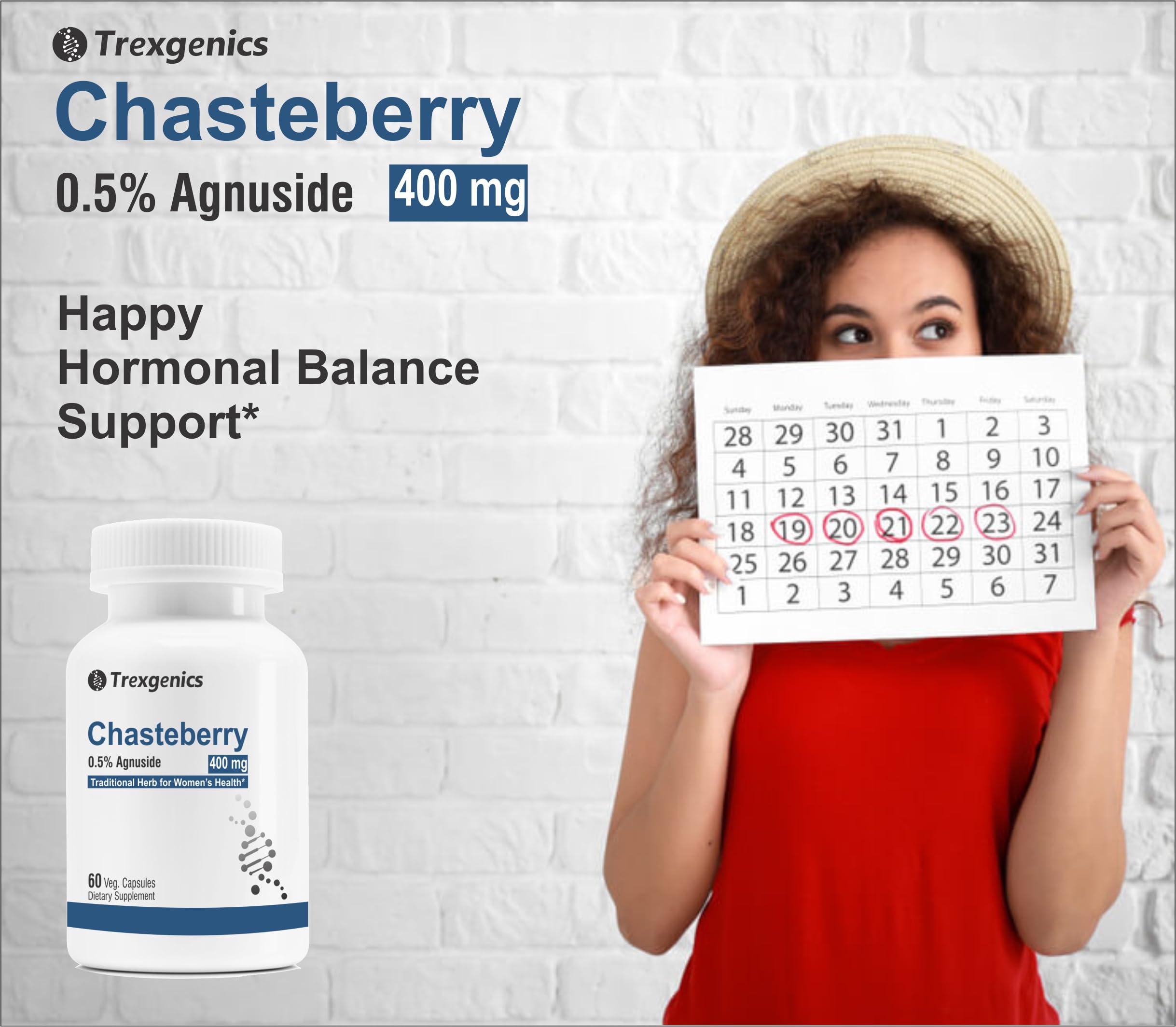 Trexgenics CHASTEBERRY 0.5% Agnuside 400 mg Women's Health Support Vegan & Non-GMO Trexgenics