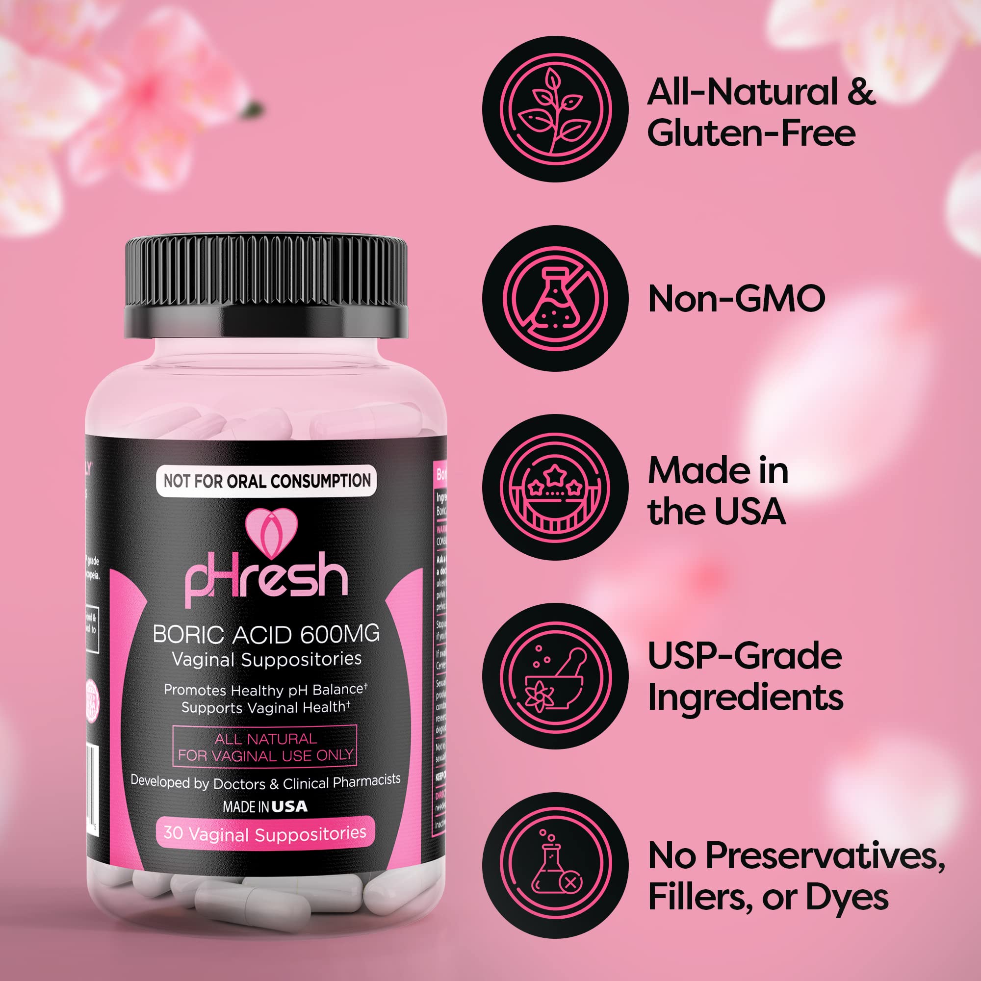 ACE NUTRITION pHresh Boric Acid Suppositories for Women, Suppositories for Odor Use