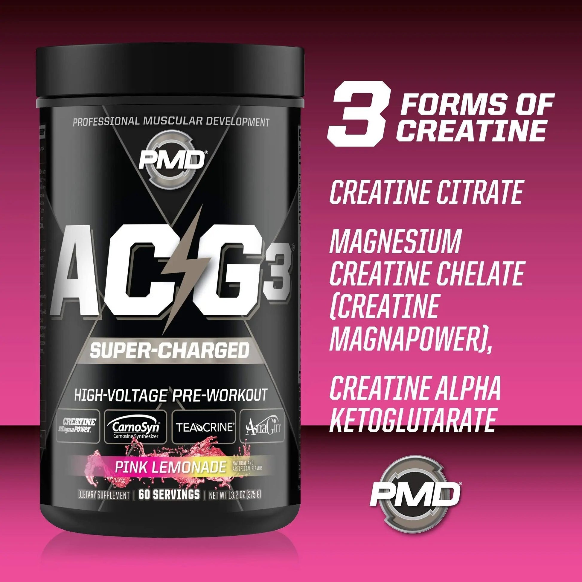 PMD Sports ACG3 Supercharged - Pre Workout - Powerful Strength, High Energy, Maximize Mental Focus, Endurance, Optimum Workout Performance For Men and Women - Flex On The Beach (60 Servings)