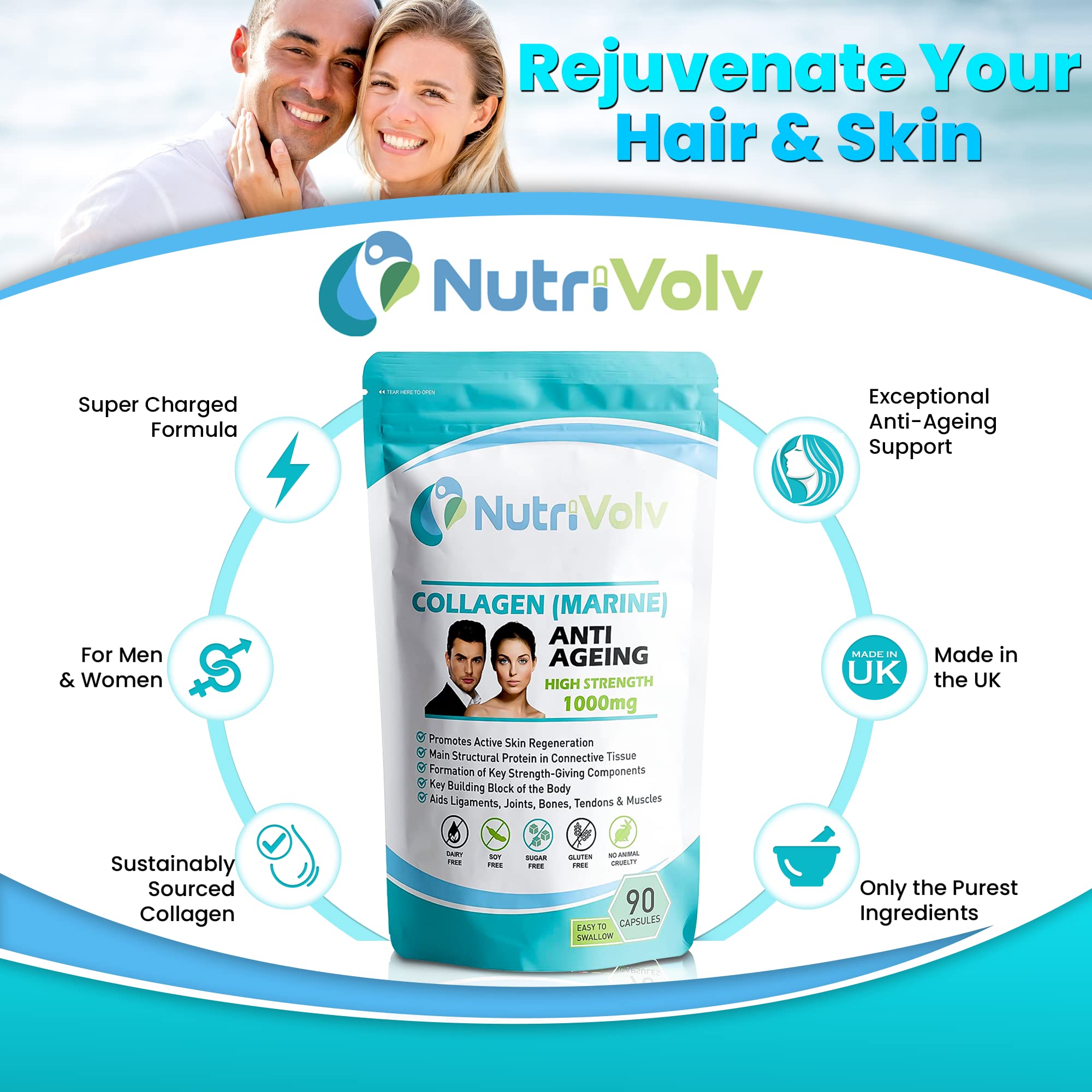 Nutrivolv Collagen Marine (1000mg) Supplement for Skin , Anti Ageing Nutrivolv