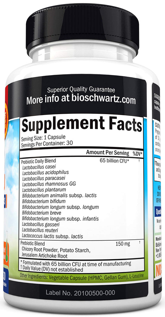 Probiotic 65 Billion - Probiotics with Prebiotic for Women & Men - Lactobacillus