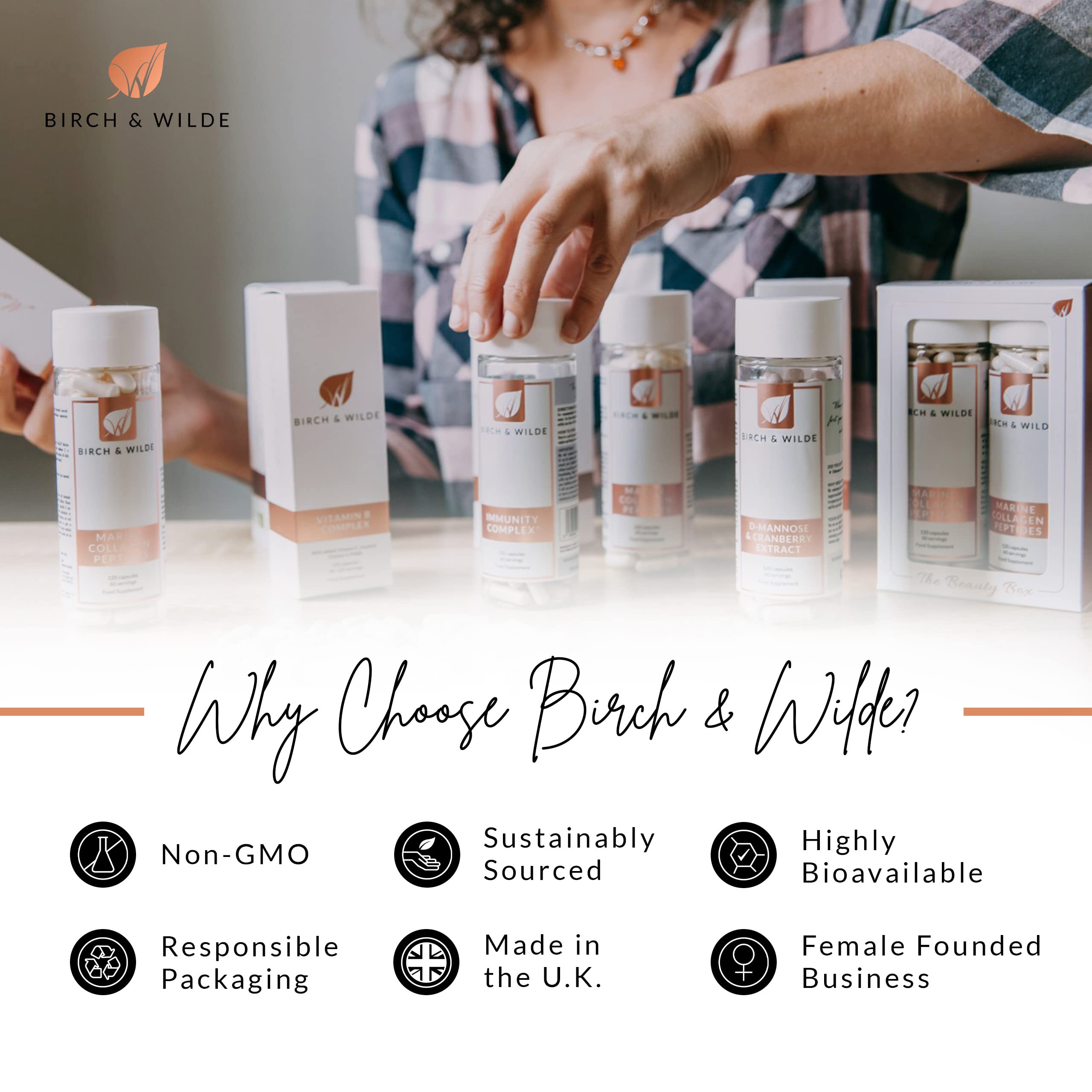 Marine Collagen Peptides Capsules - Hydrolyzed Collagen Supplements for Women & Men - High Strength Capsules Formula BIRCH & WILDE