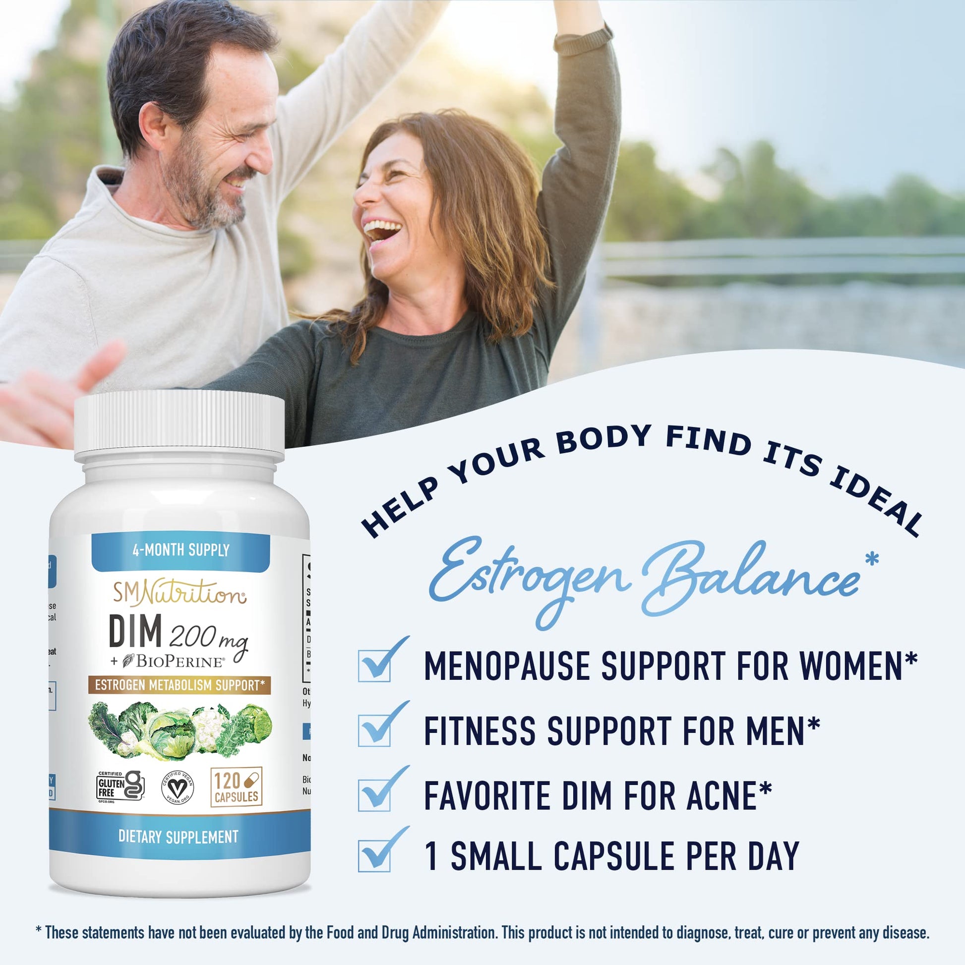 DIM Supplement 200 mg (120 Ct) | Estrogen Balance for Women & Men | Hormone Balance SMNutrition