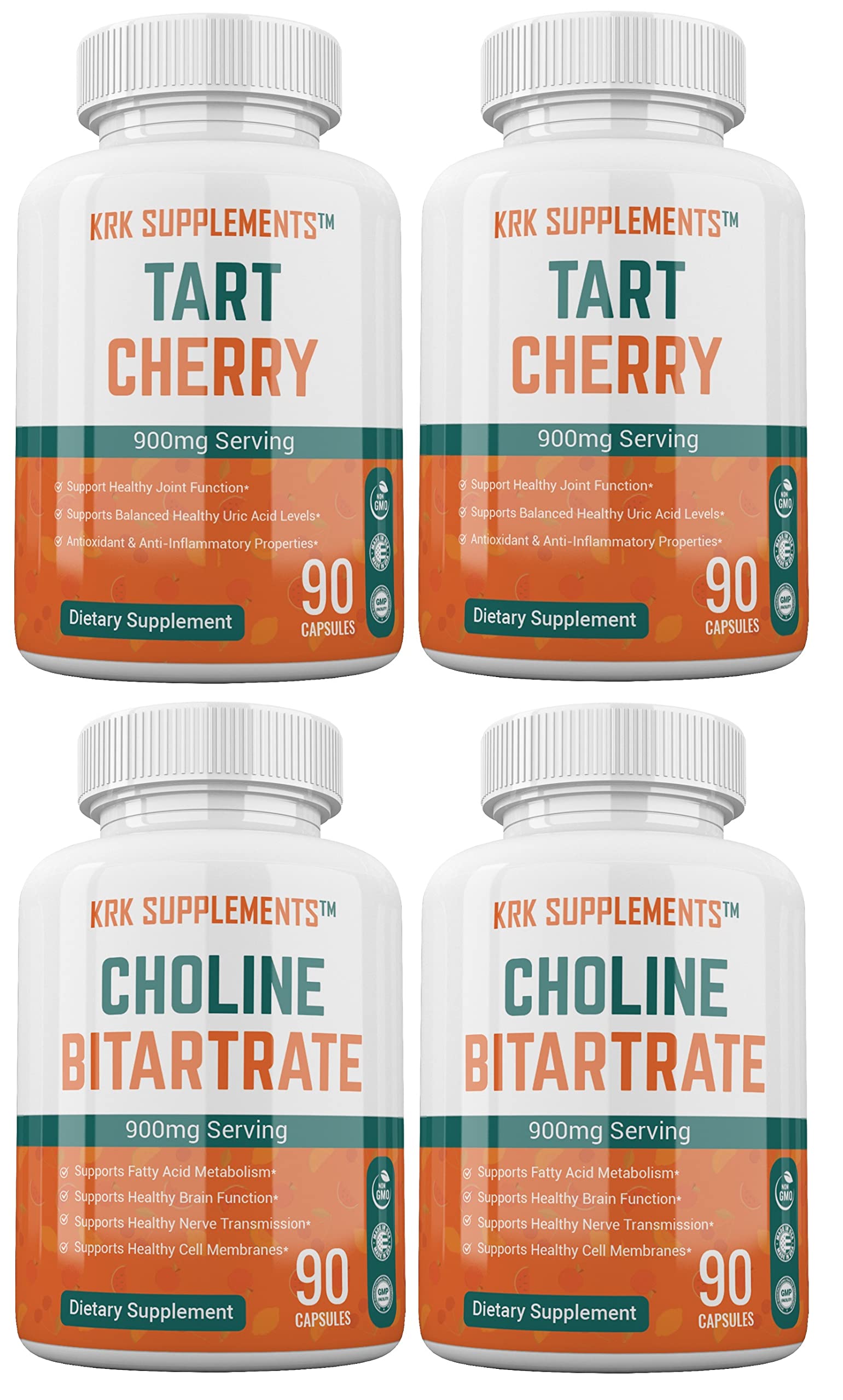 KRK SUPPLEMENTS Bundle Combo of 2 Bottles of Choline Bitartrate and 2 Bottles