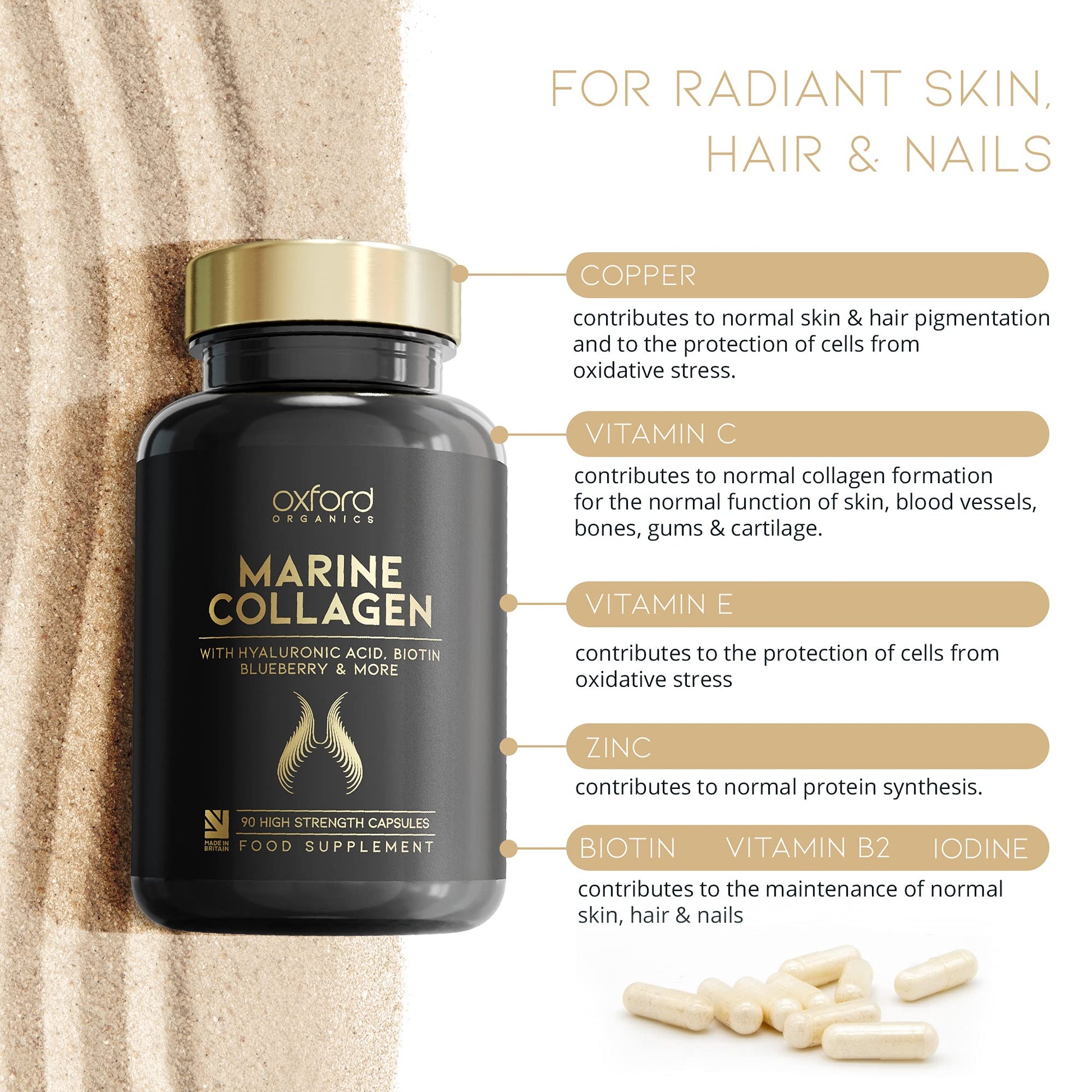 Advanced Marine Collagen Capsules | 1735mg Superfood & Vitamin Boosted Complex for Glowing Hair, Skin & Nails Oxford Organics
