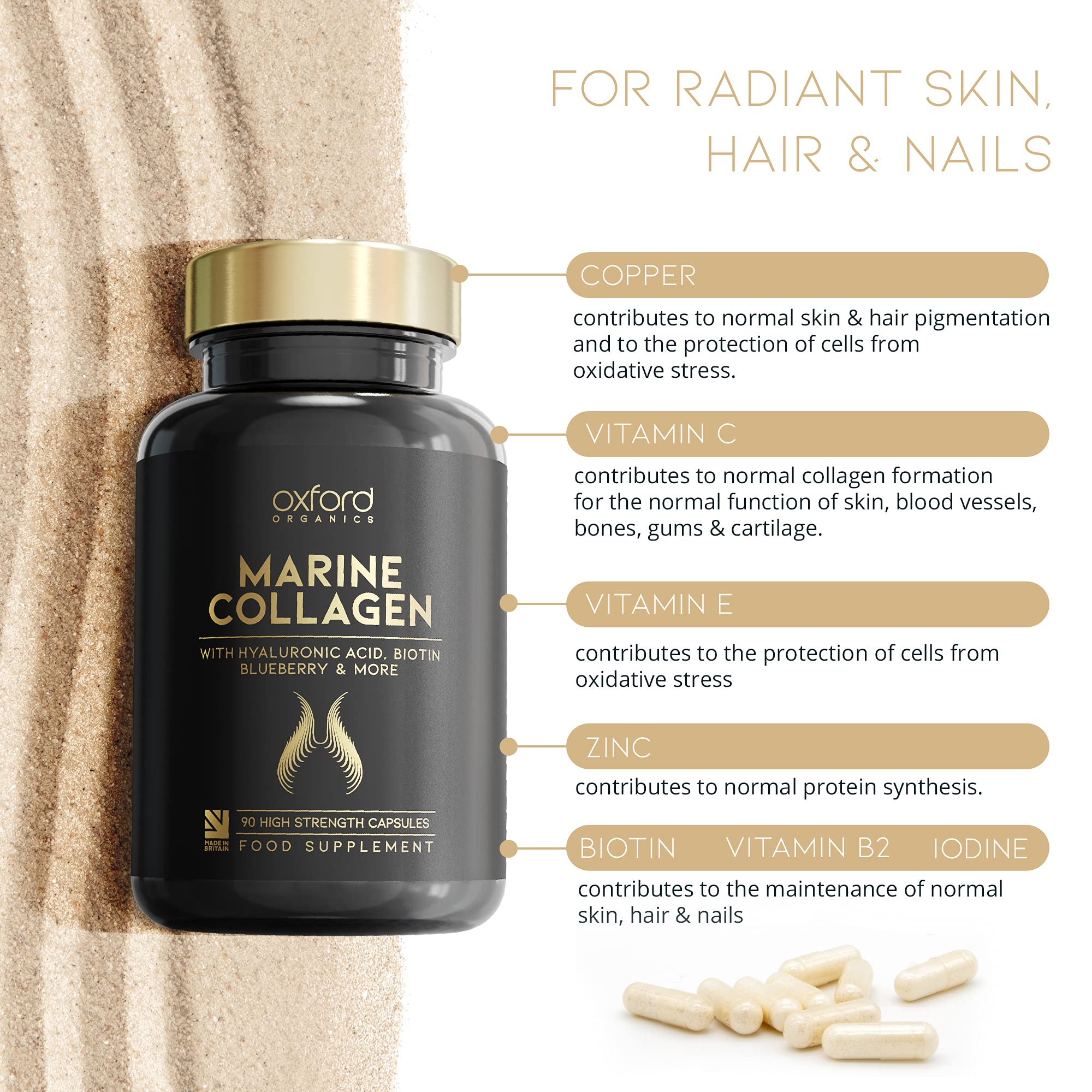 Advanced Marine Collagen Capsules | 1735mg Superfood & Vitamin Boosted Complex for Glowing Hair, Skin & Nails Oxford Organics