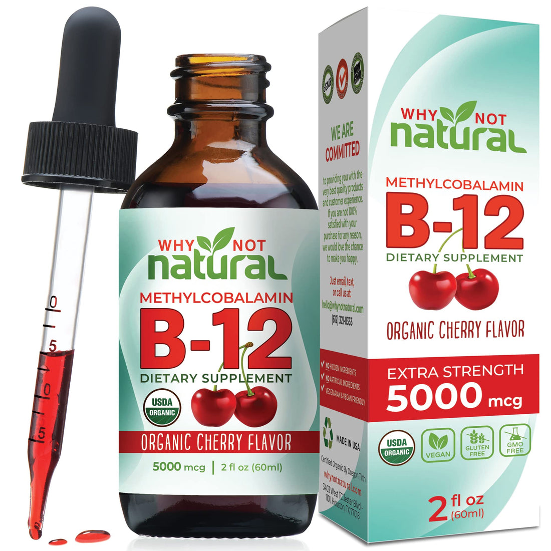 Why Not Natural Organic Vitamin B12 Liquid - Sublingual Extra Strength 60 x 5000 mcg