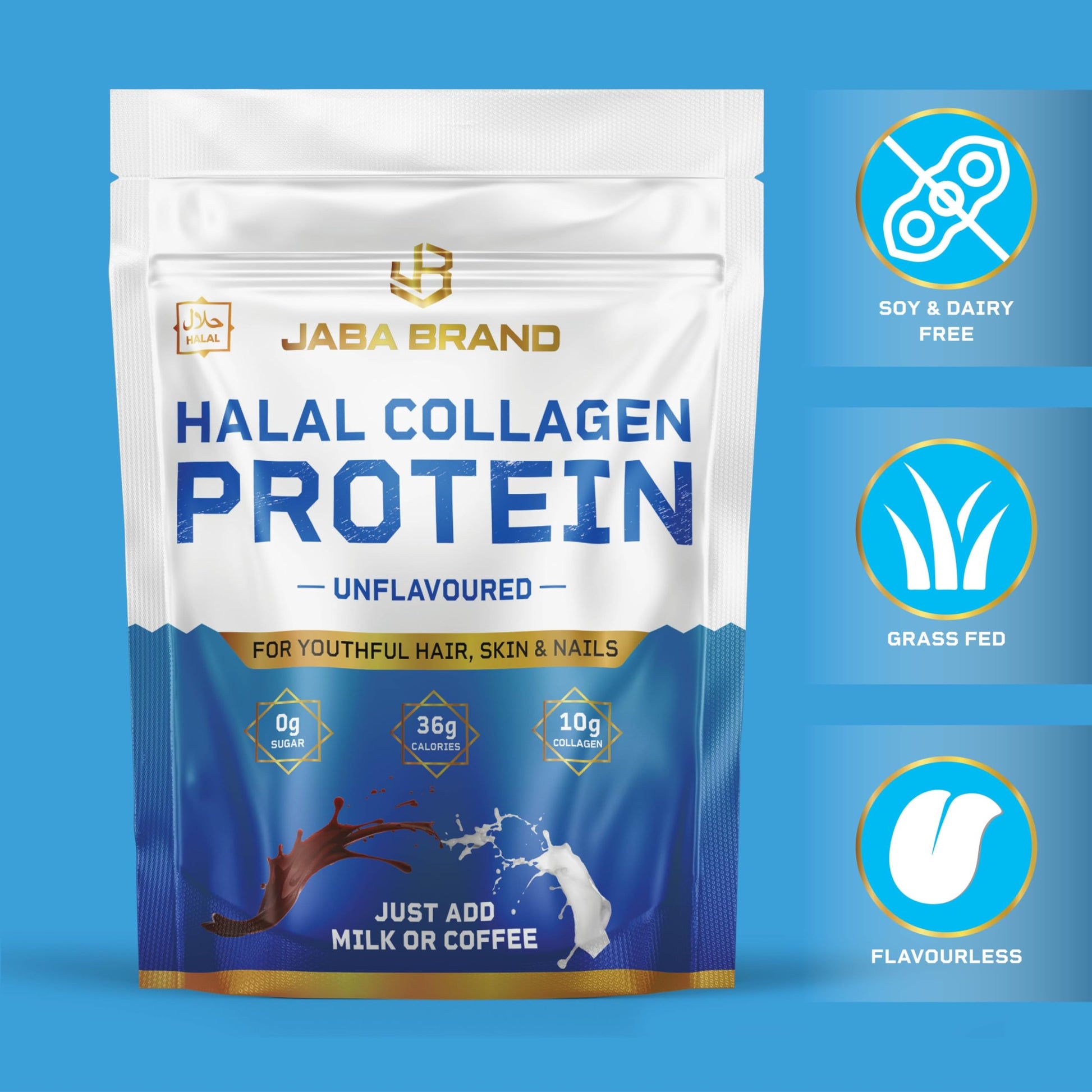 JABA BRAND - Halal Bovine Collagen Protein Powder for Hair, Nails, Joints and Skin JABA BRAND
