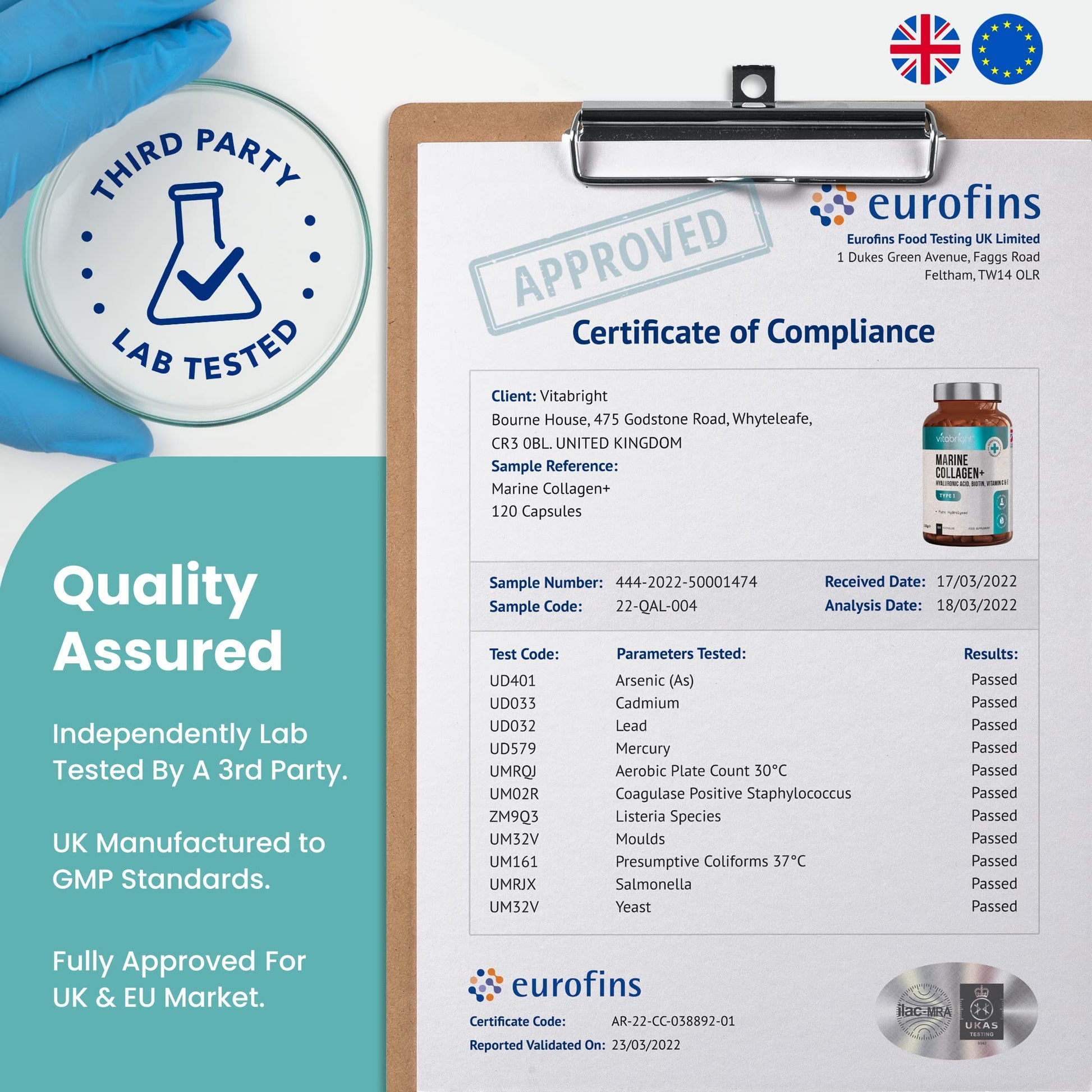 Marine Collagen Capsules 1000mg - 120 Capsules - 9 Powerful Skin Supporting Nutrients VitaBright