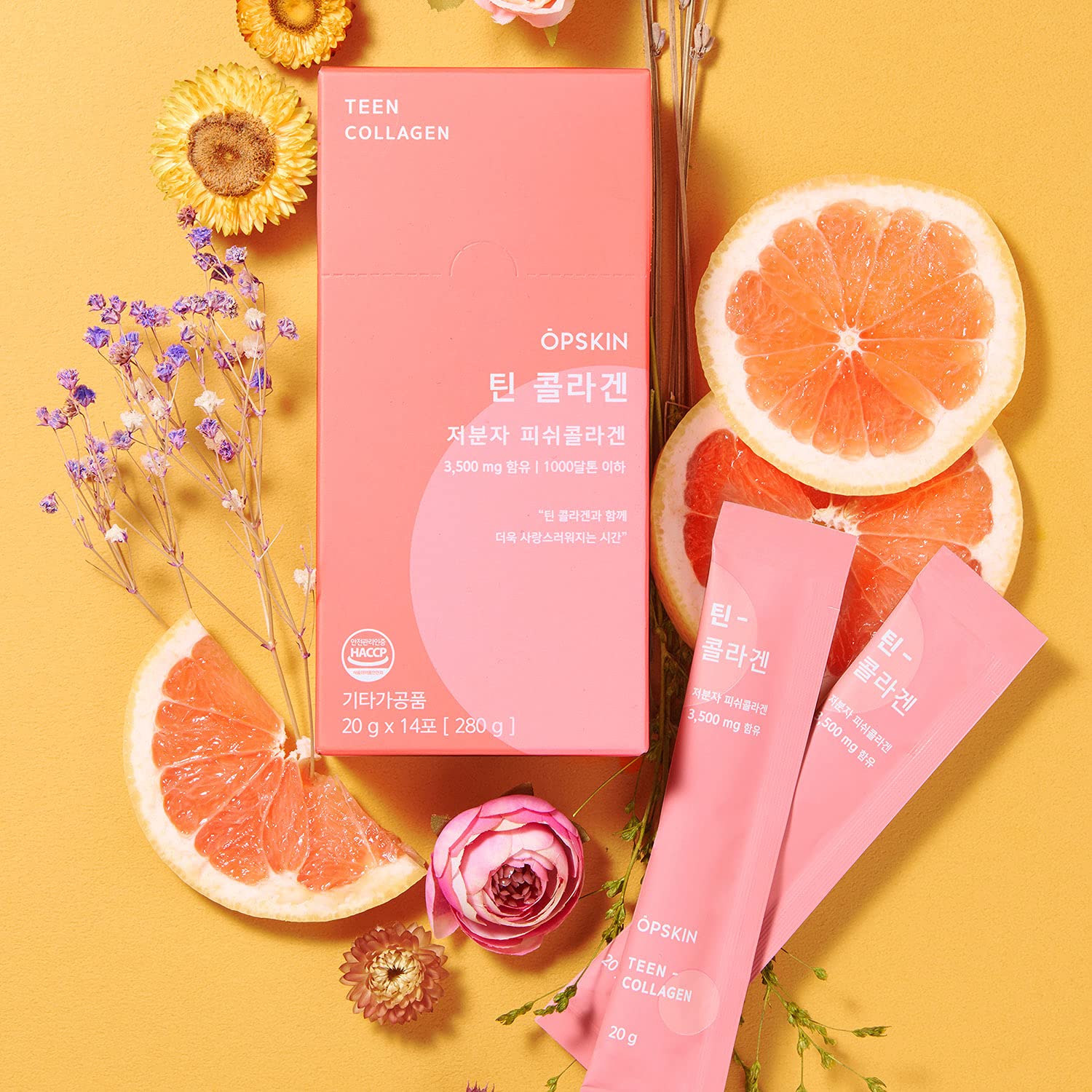 OPSKIN Teen Collagen 14 Pieces, Hydrolysed Marine Collagen Jelly, Grapefruit Flavour Gummy Sticks OPSKIN