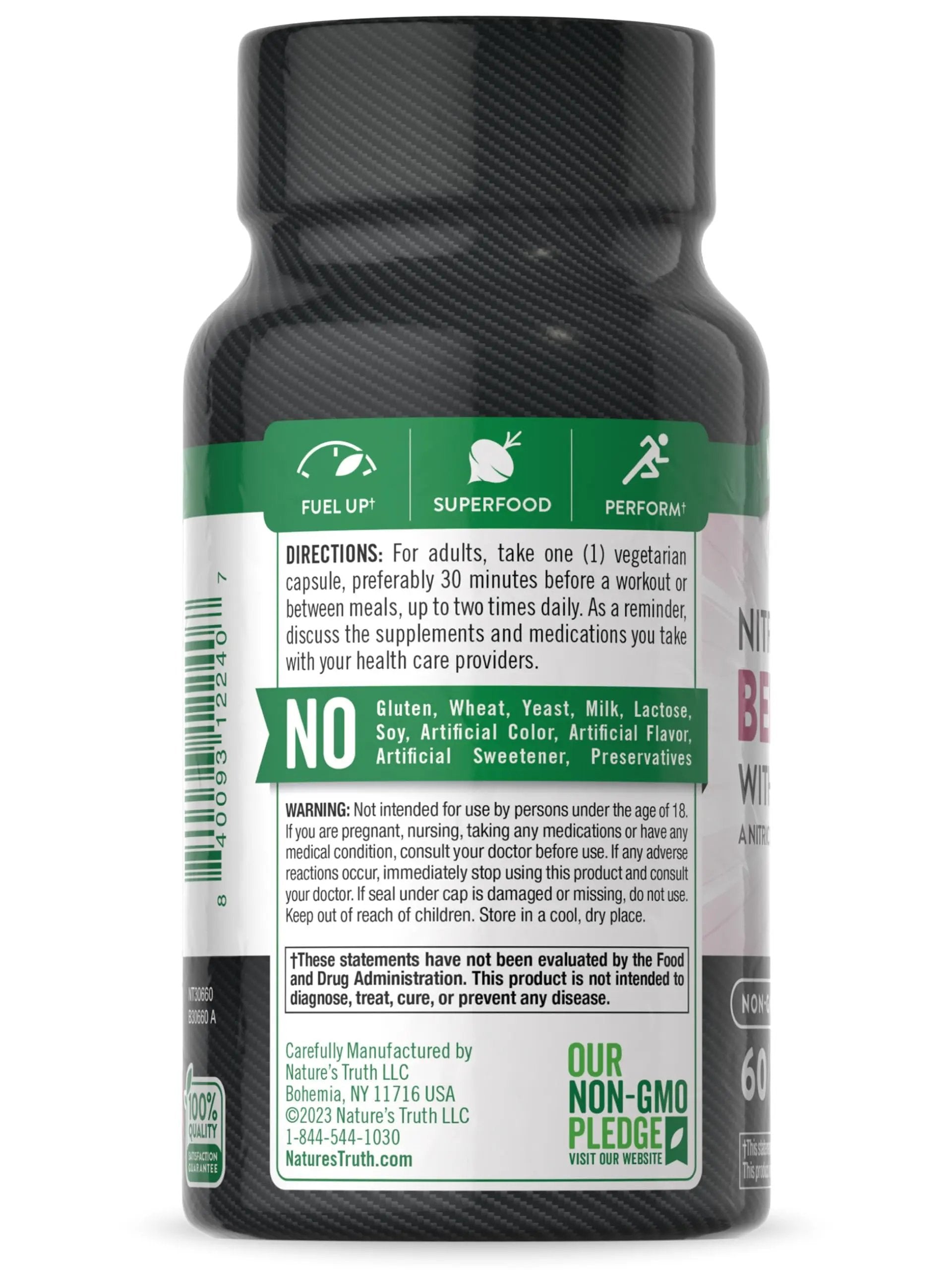 Nature's Truth Beet Root Capsules | 60 Count | Nitric Oxide Supplement for Men and Women | Vegan, Non-GMO and Gluten Free Pre-Workout