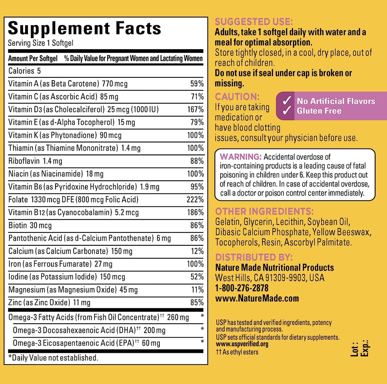Nature Made Prenatal with Folic Acid + DHA, Prenatal Vitamin and Mineral Supplement