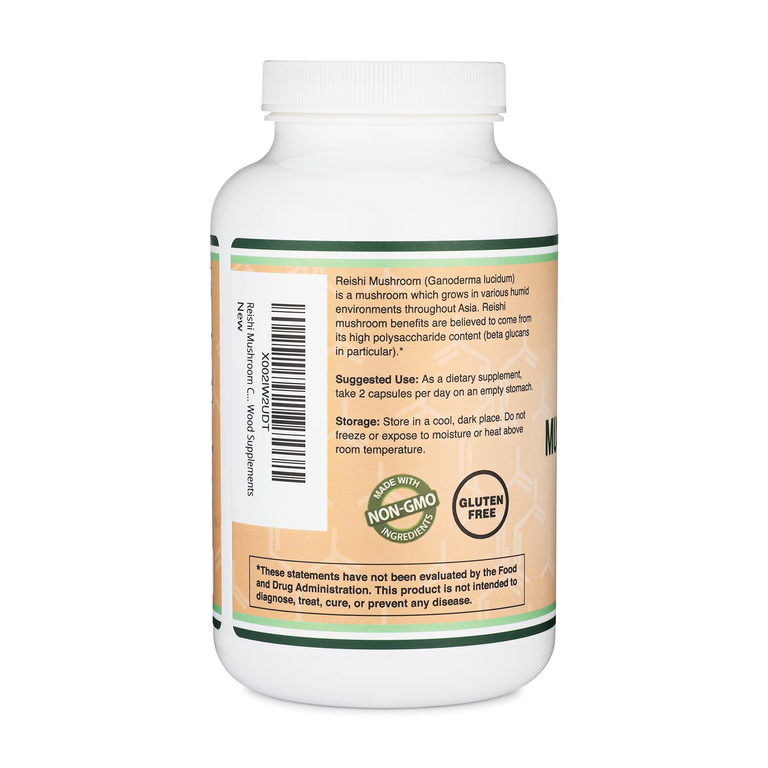 Reishi Mushroom Capsules (4:1 Ganoderma Extract, 1,000mg Red Reishi Powder Servings) Double Wood Supplements