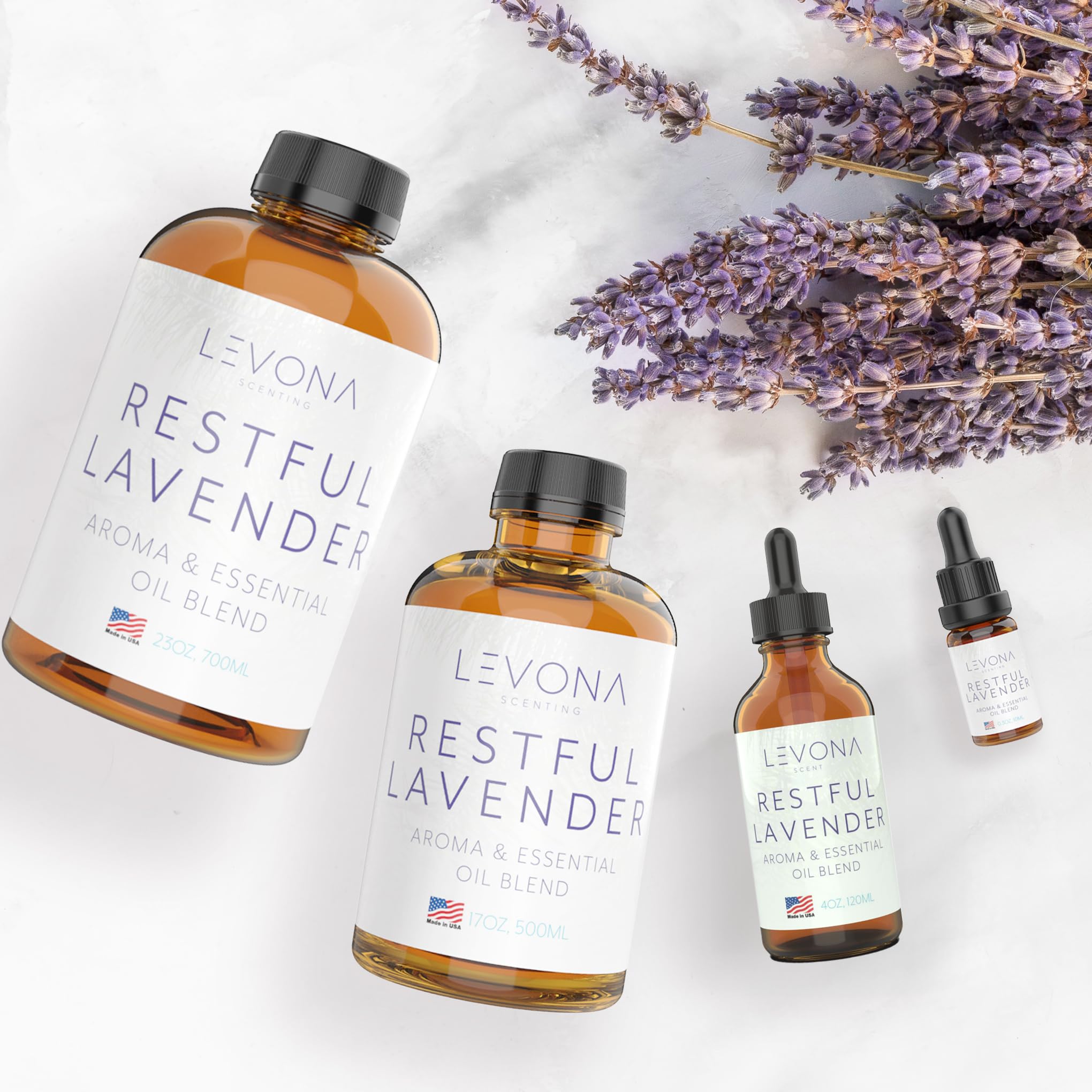 Levona Scents Pure Essential Oils for Diffusers for Home Luxury Scents - Restful Lavender Essential Oil