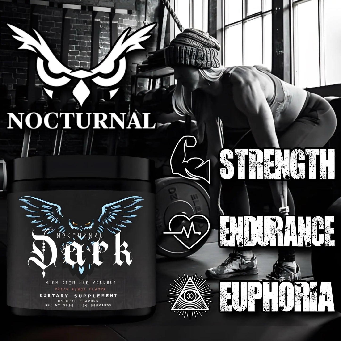 Nocturnal Labz Dark High Stim Pre Workout Powder | Potent Pre-workout Formula for Men & Women, Maximize Energy, Focus, Endurance, Citrulline Malate, Caffeine, Beta-Alanine, (20 Servings) (Peach Rings)