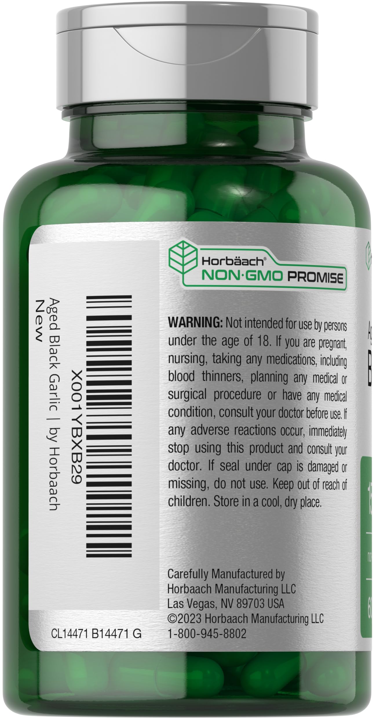 Aged Black Garlic Capsules 1500mg | 60 Count | Fermented Extract Supplement Horbäach