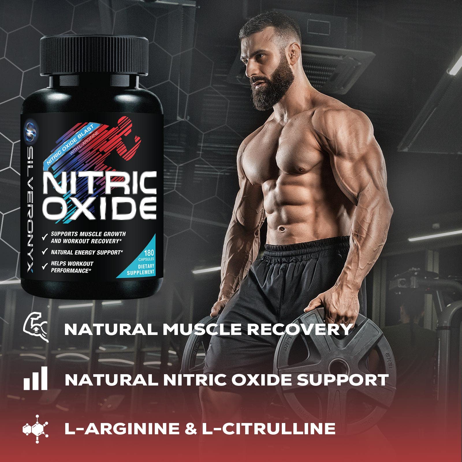 Extra Strength Nitric Oxide Supplement L Arginine 3X Strength - Citrulline Malate, AAKG SILVERONYX