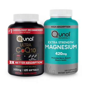 Qunol CoQ10 100mg Softgels, 3X Better Absorption 4 Month Supply + 120 Count Magnesium
