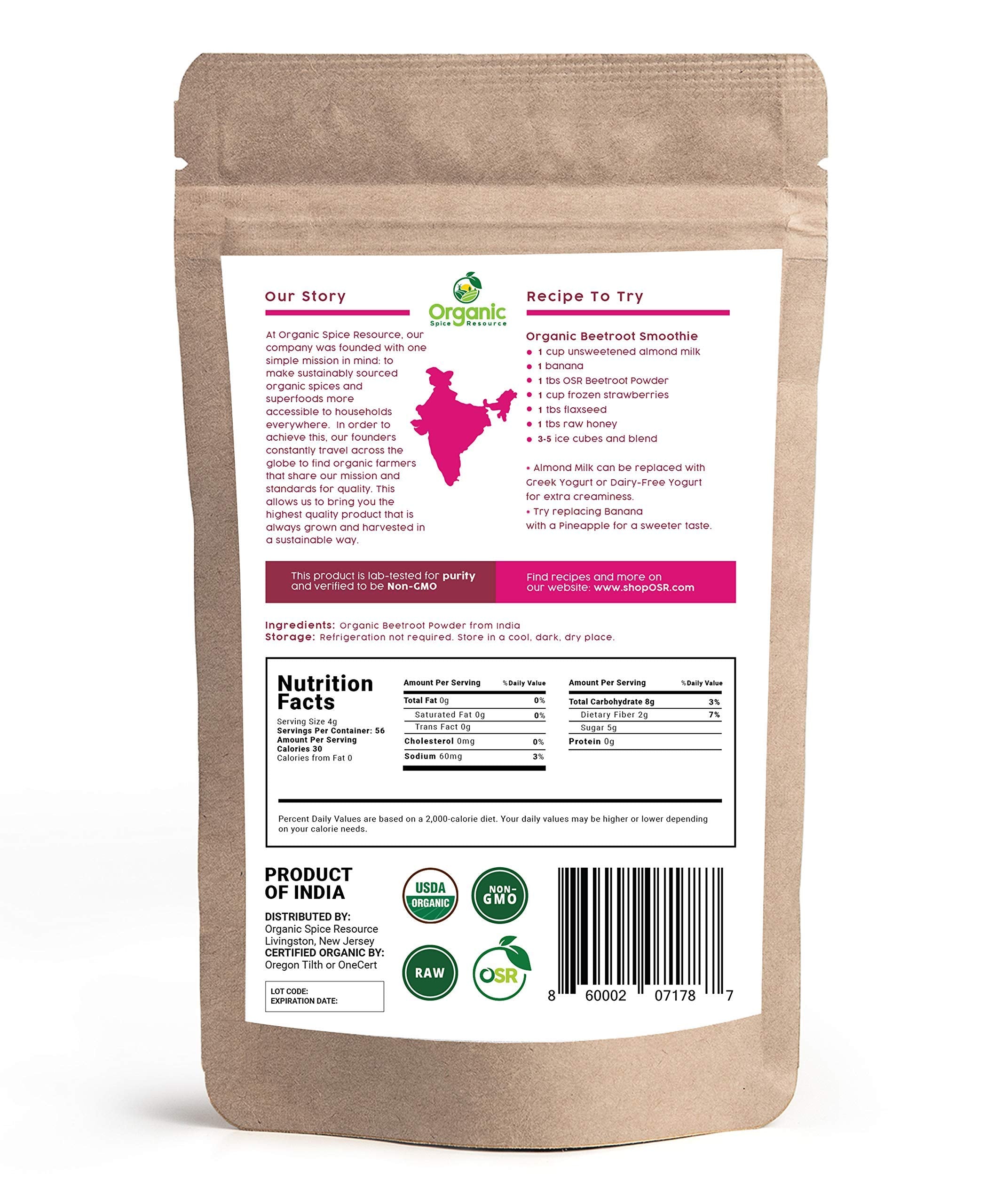Organic Beet Root Powder | 8 oz or 226g | USDA Organic Approved, Raw and Non GMO Organic Spice Resource