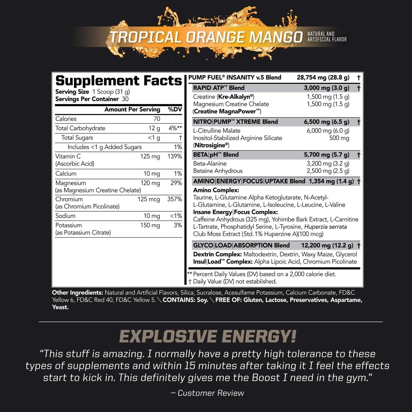 PMD Sports Ultra Pump Fuel Insanity - Pre Workout - Tropical Orange Mango (30 Servings) Sports CG5 Premium Creatine and L-Glutamine Powder (60 Servings)